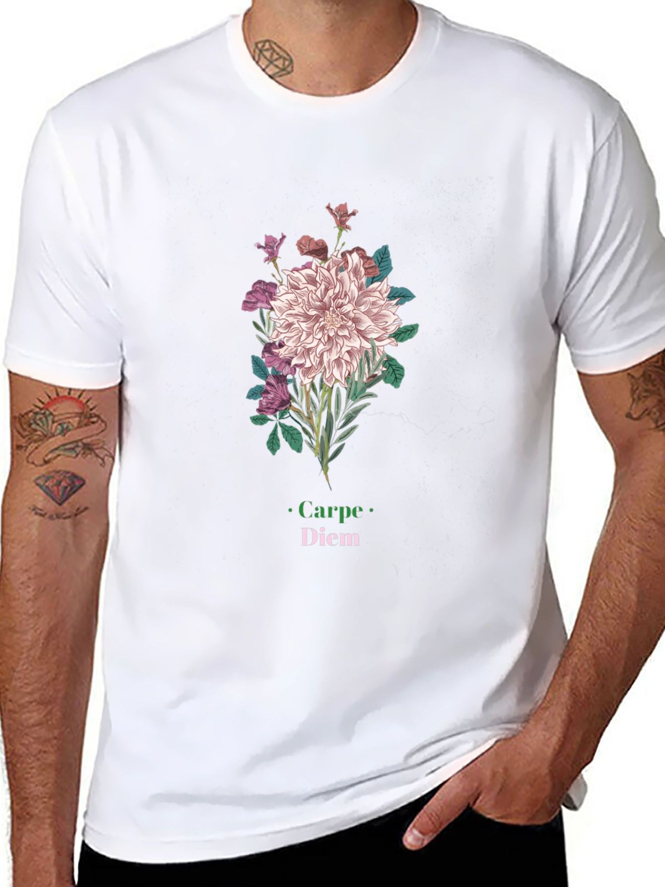 Floral Carpe Diem Graphic Black T-Shirt