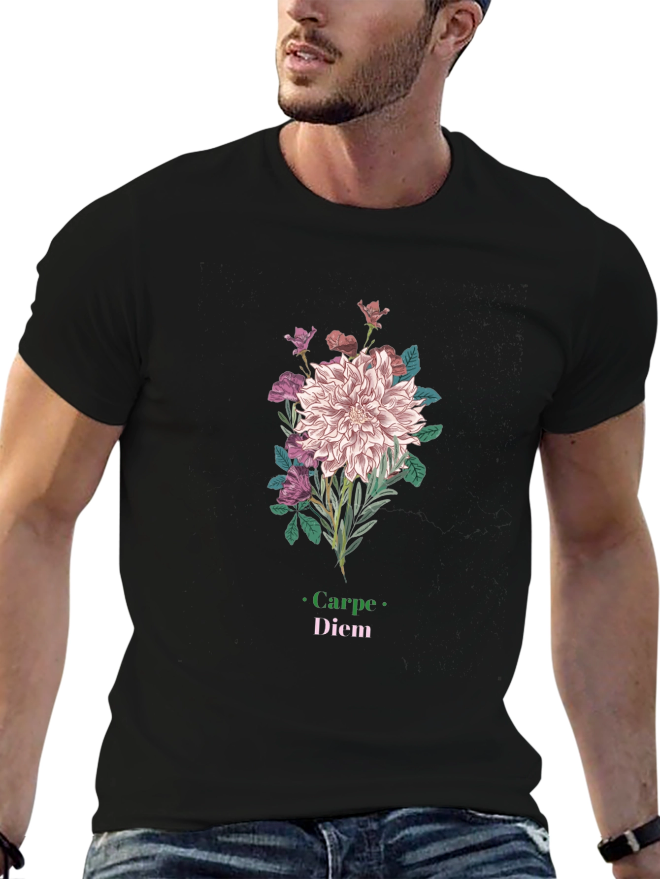 Floral Carpe Diem Graphic Black T-Shirt