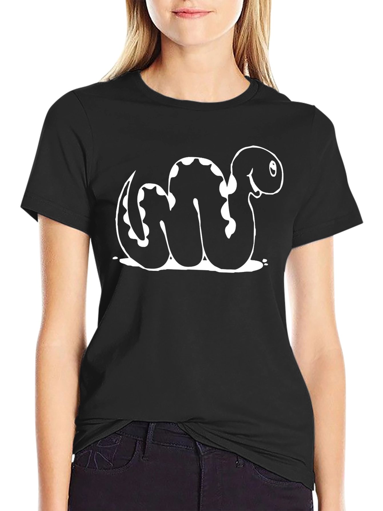 Cartoon Snake Graphic T-Shirt - Black Cotton Tee