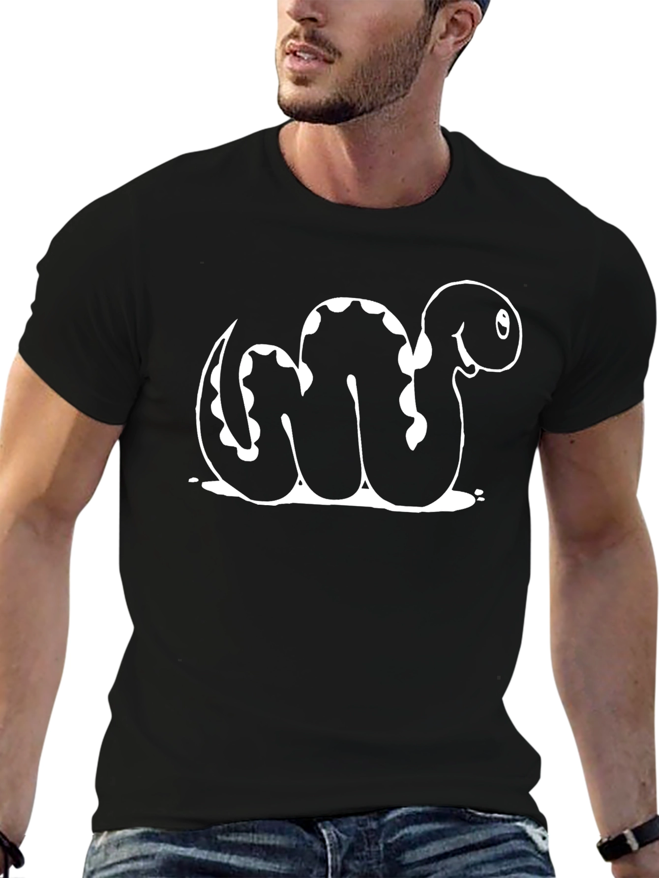 Cartoon Snake Graphic T-Shirt - Black Cotton Tee