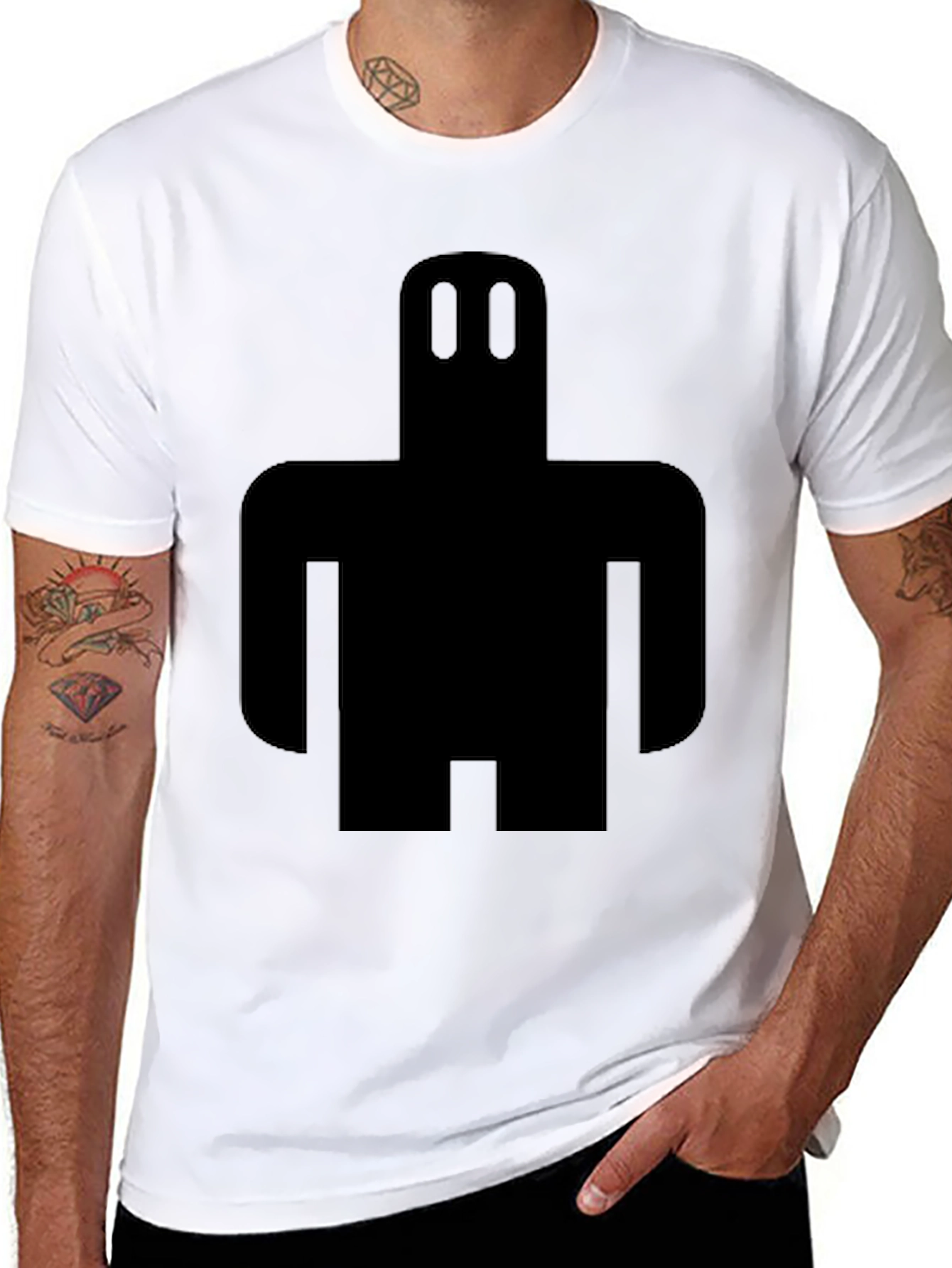 Geometric Robot Graphic Tee - Black