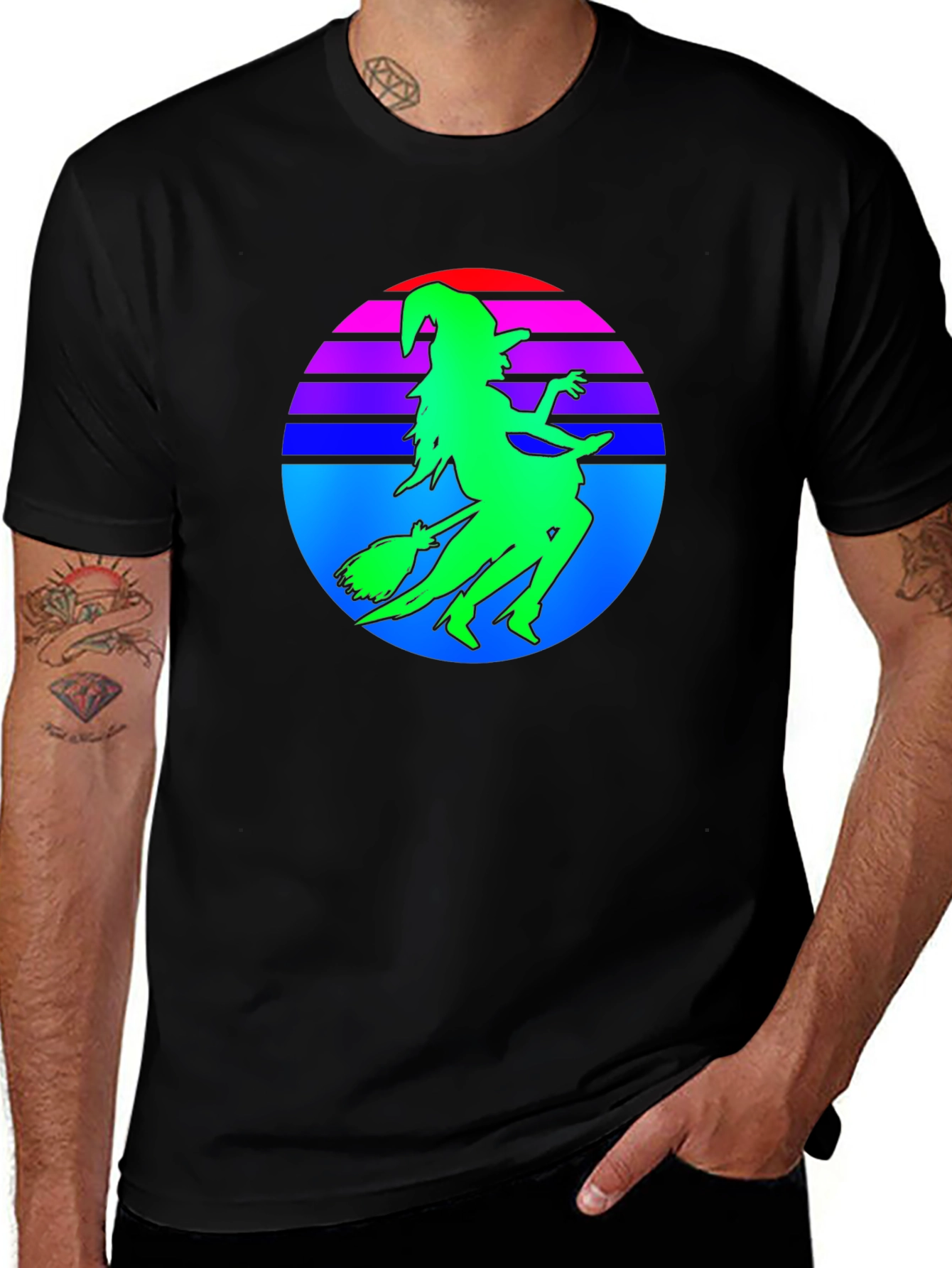 Retro Witch Silhouette T-Shirt - Halloween Style