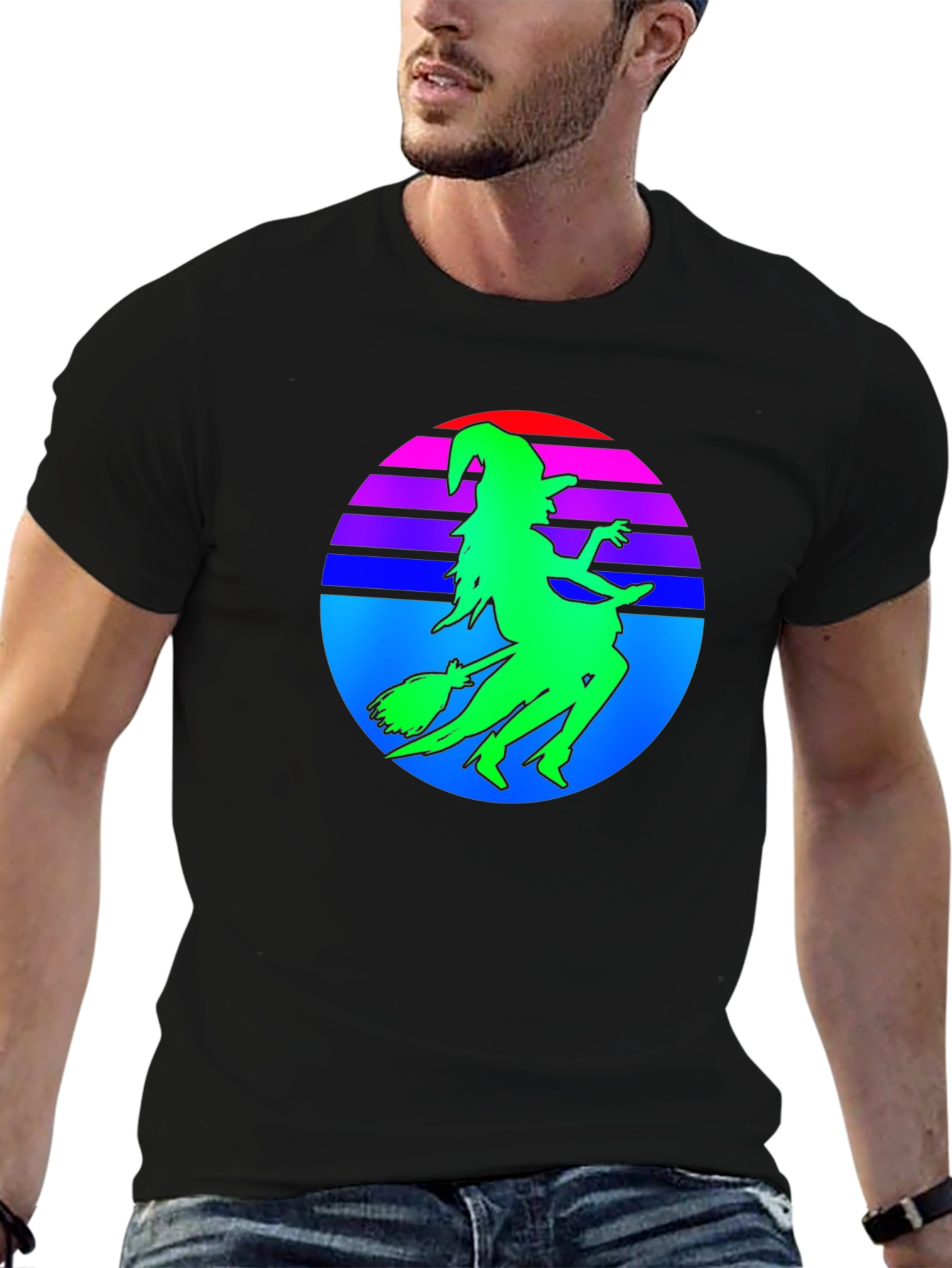 Retro Witch Silhouette T-Shirt - Halloween Style