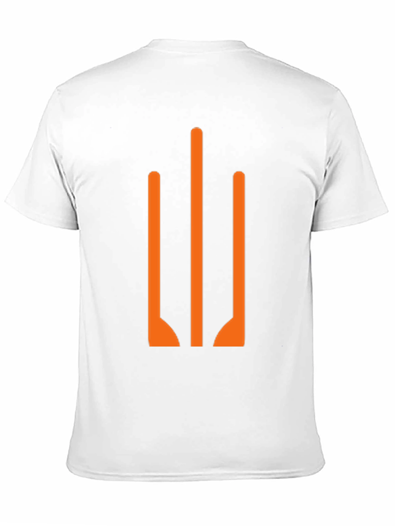 Modern Black T-Shirt with Abstract Orange Trident Design