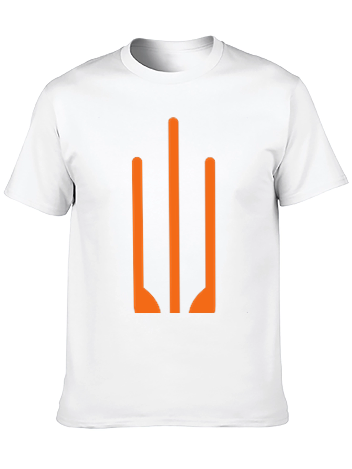 Modern Black T-Shirt with Abstract Orange Trident Design