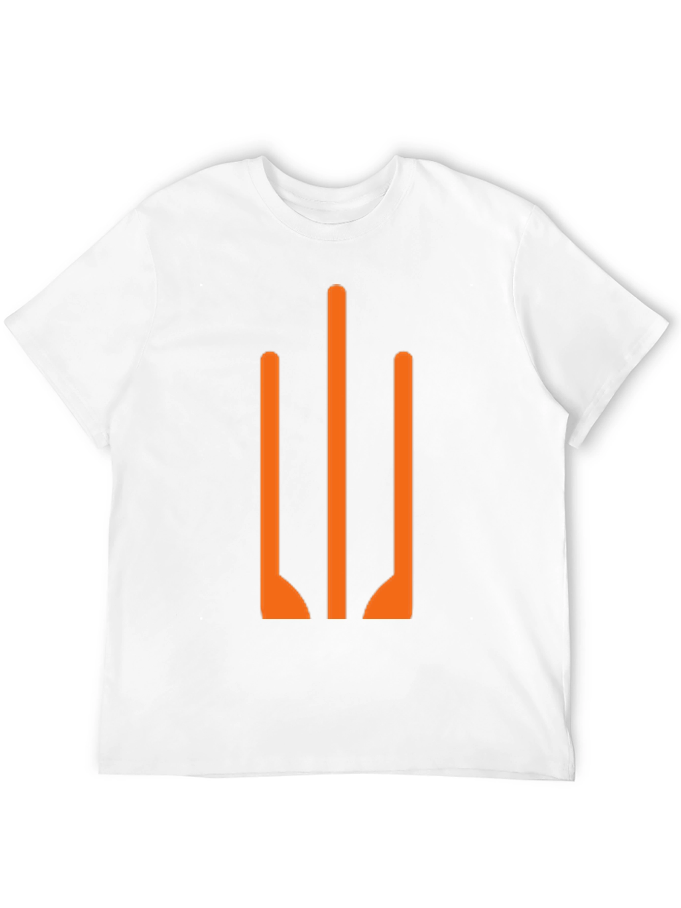 Modern Black T-Shirt with Abstract Orange Trident Design