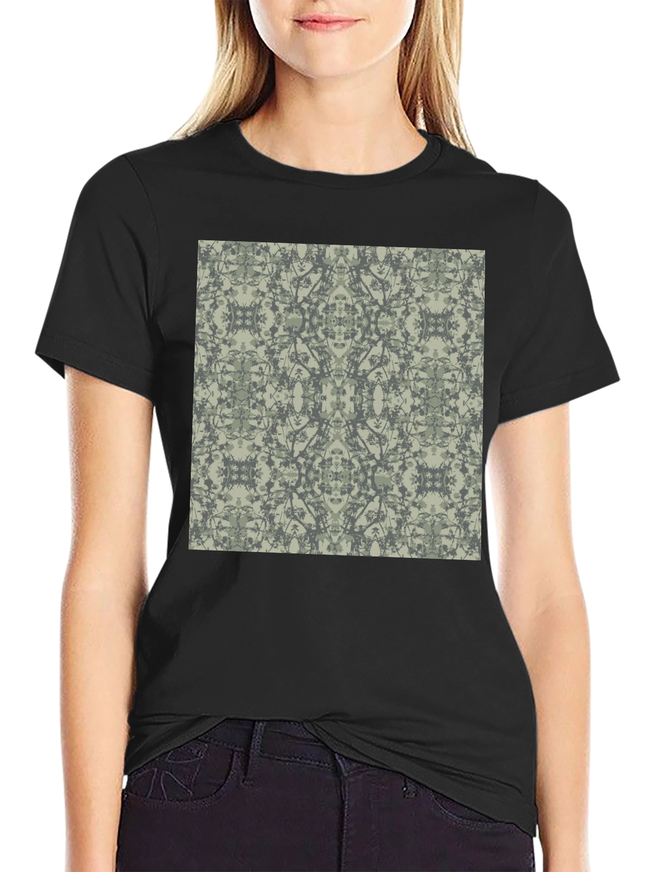 Modern Pattern T-Shirt - Black Crew Neck Tee