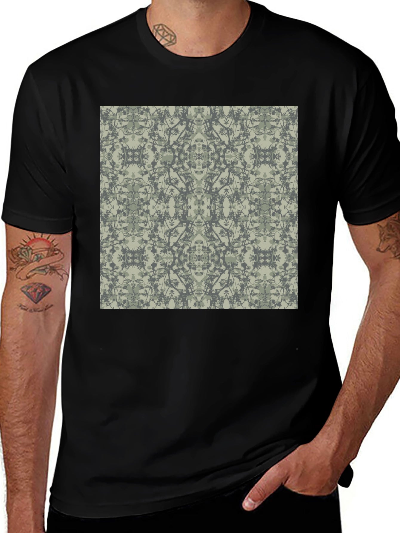 Modern Pattern T-Shirt - Black Crew Neck Tee
