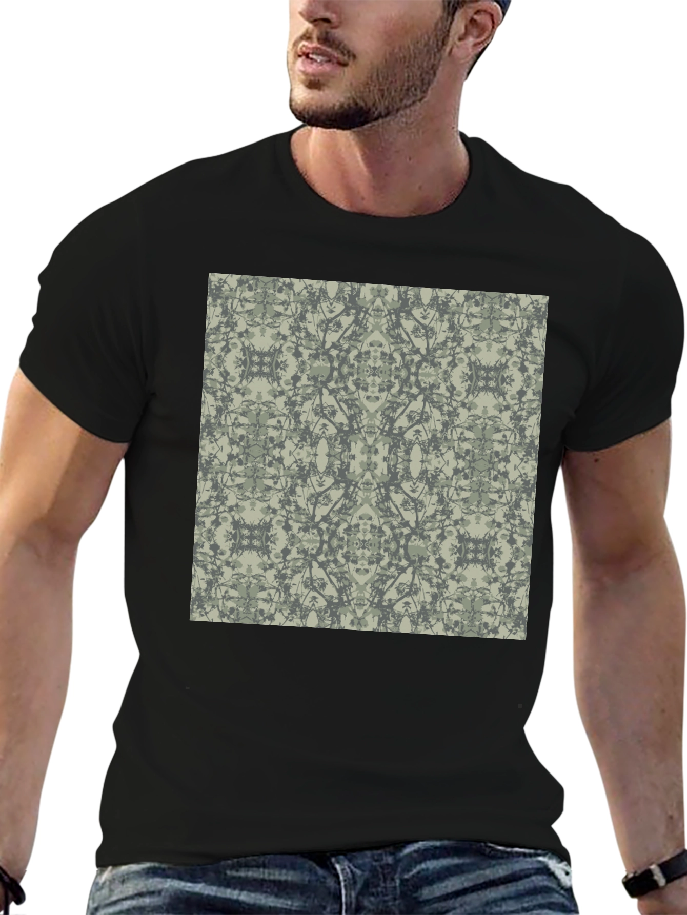 Modern Pattern T-Shirt - Black Crew Neck Tee