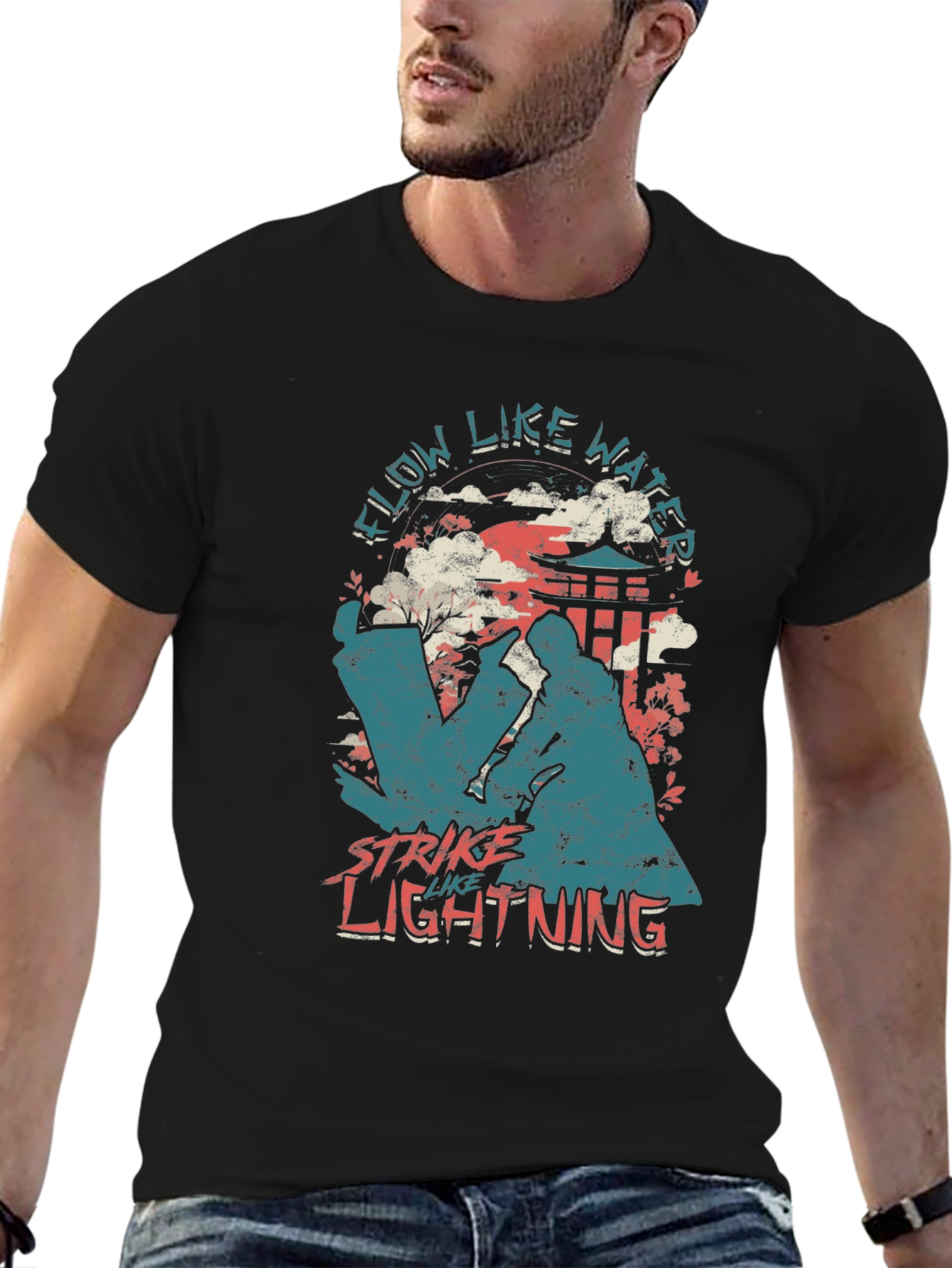 Flow Like Water Strike Like Lightning Black T-Shirt
