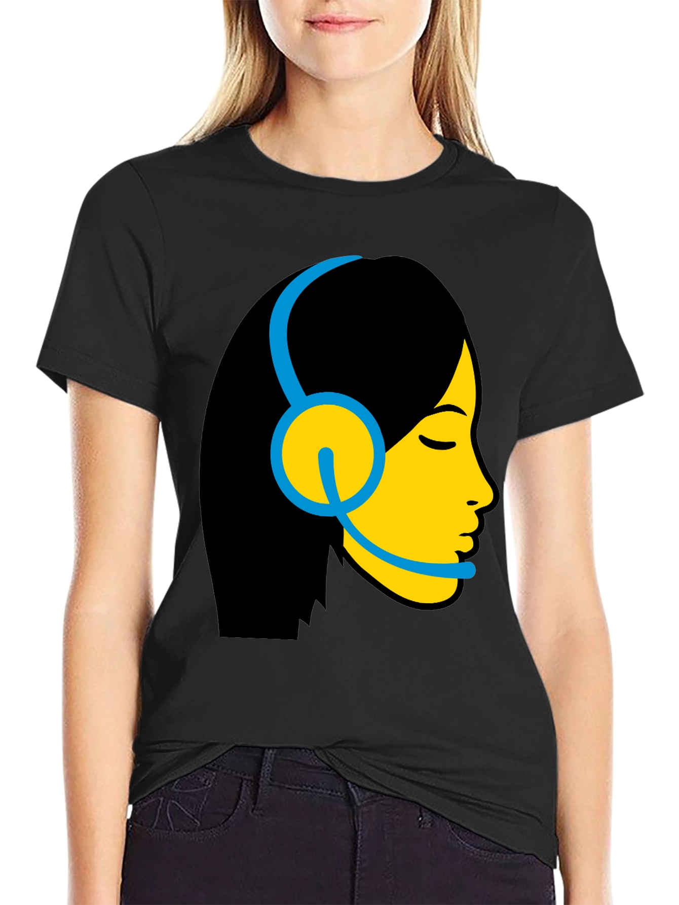 Cool Graphic Tee - Woman with Headset Design