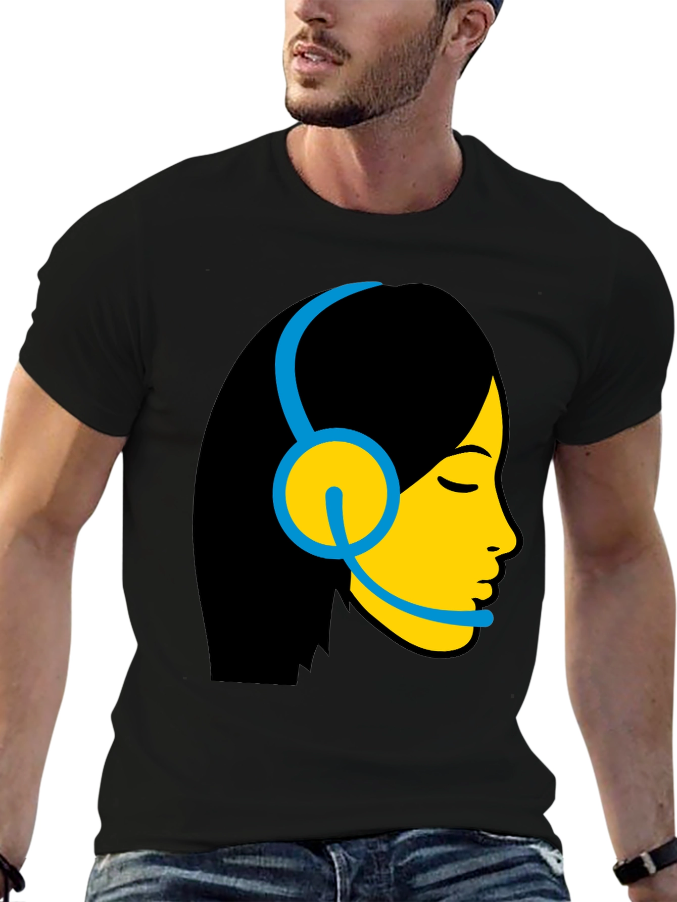 Cool Graphic Tee - Woman with Headset Design