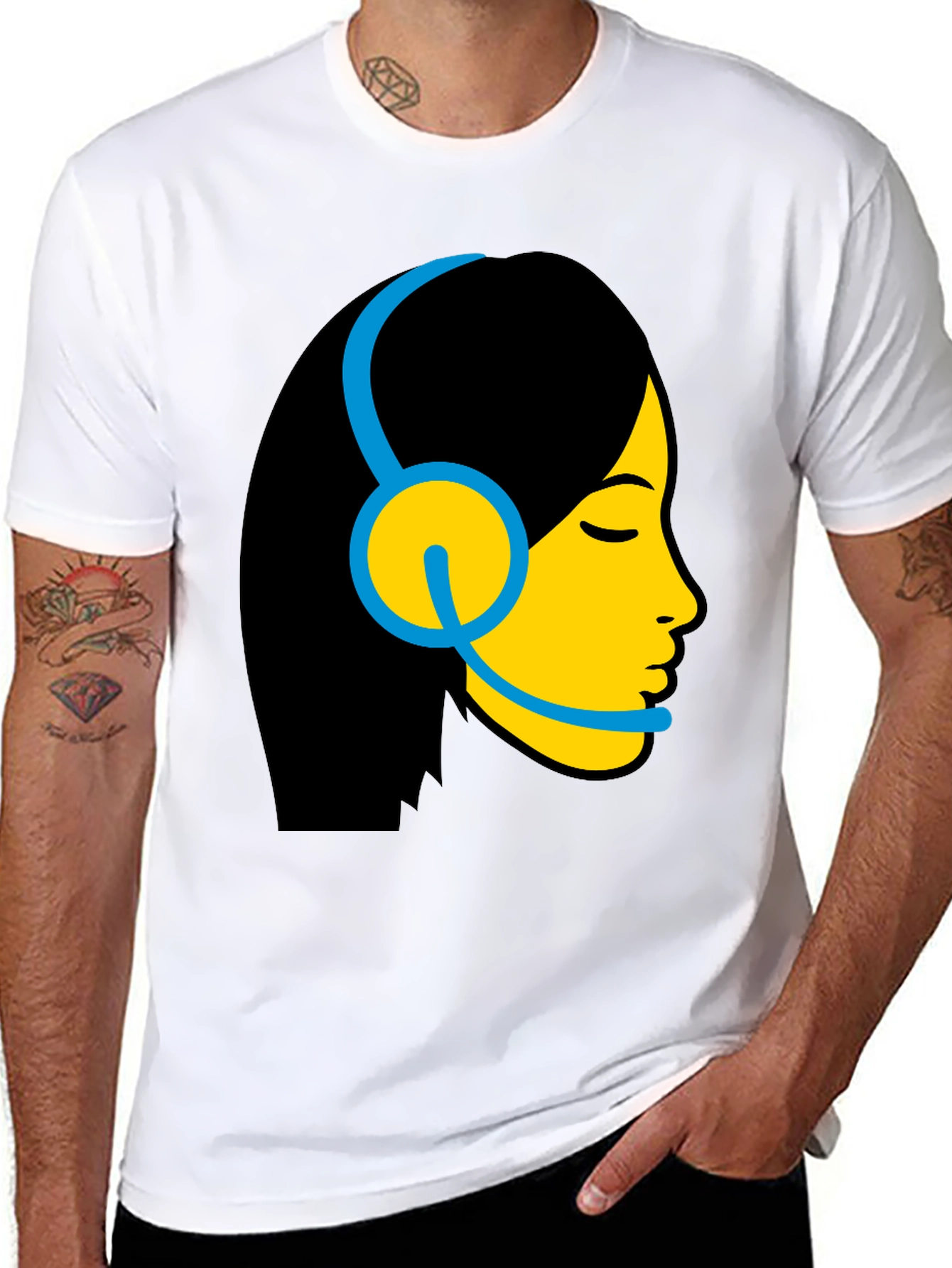 Cool Graphic Tee - Woman with Headset Design