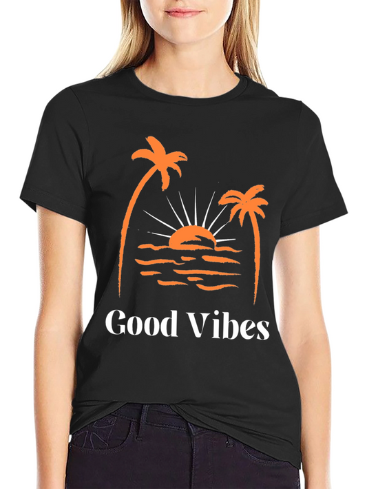 Good Vibes Palm Tree Graphic Tee - Black