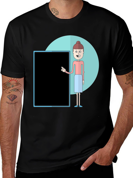 Cartoon Teacher on Black Tee