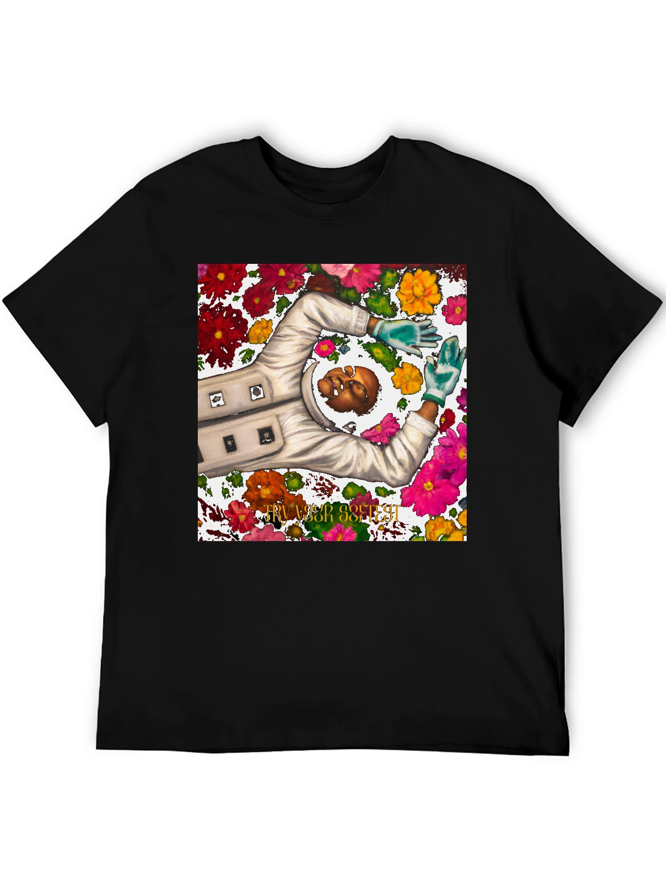 Astronaut Floral Graphic Tee - Unique Spaceman Design