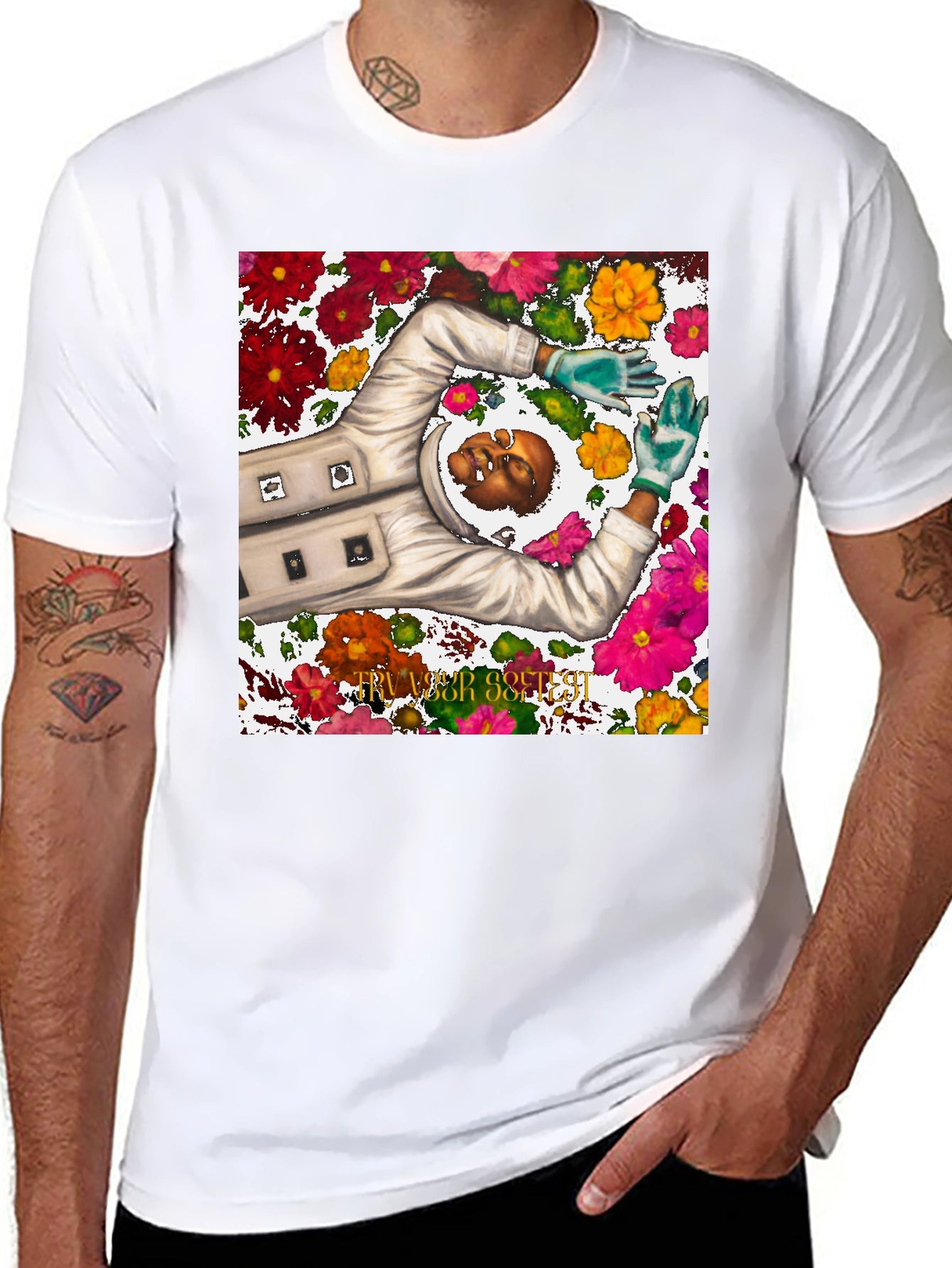 Astronaut Floral Graphic Tee - Unique Spaceman Design