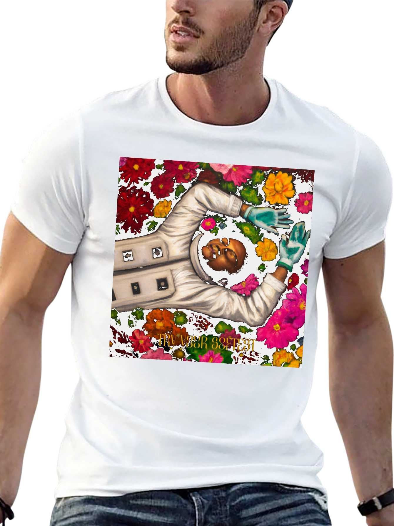 Astronaut Floral Graphic Tee - Unique Spaceman Design