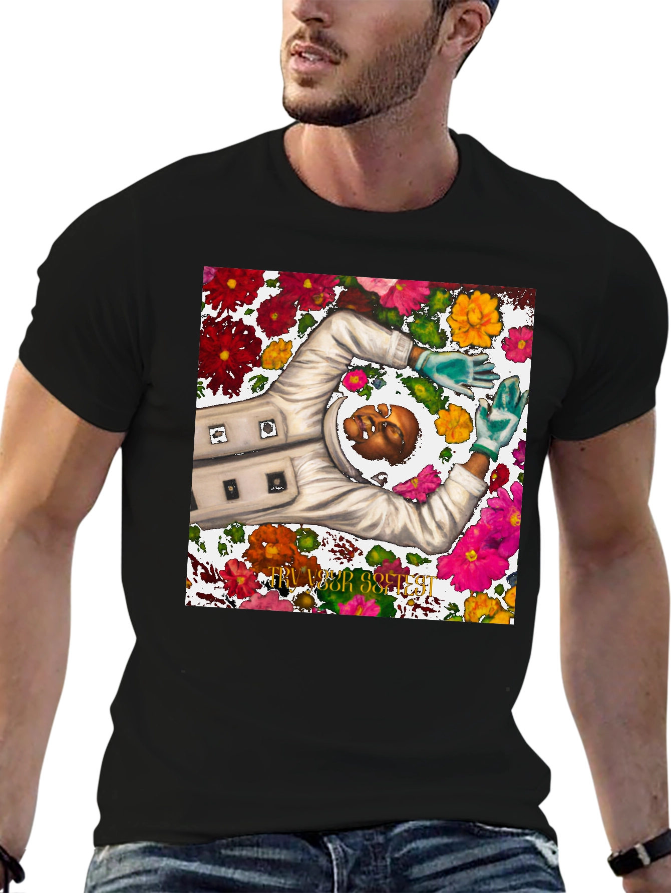 Astronaut Floral Graphic Tee - Unique Spaceman Design