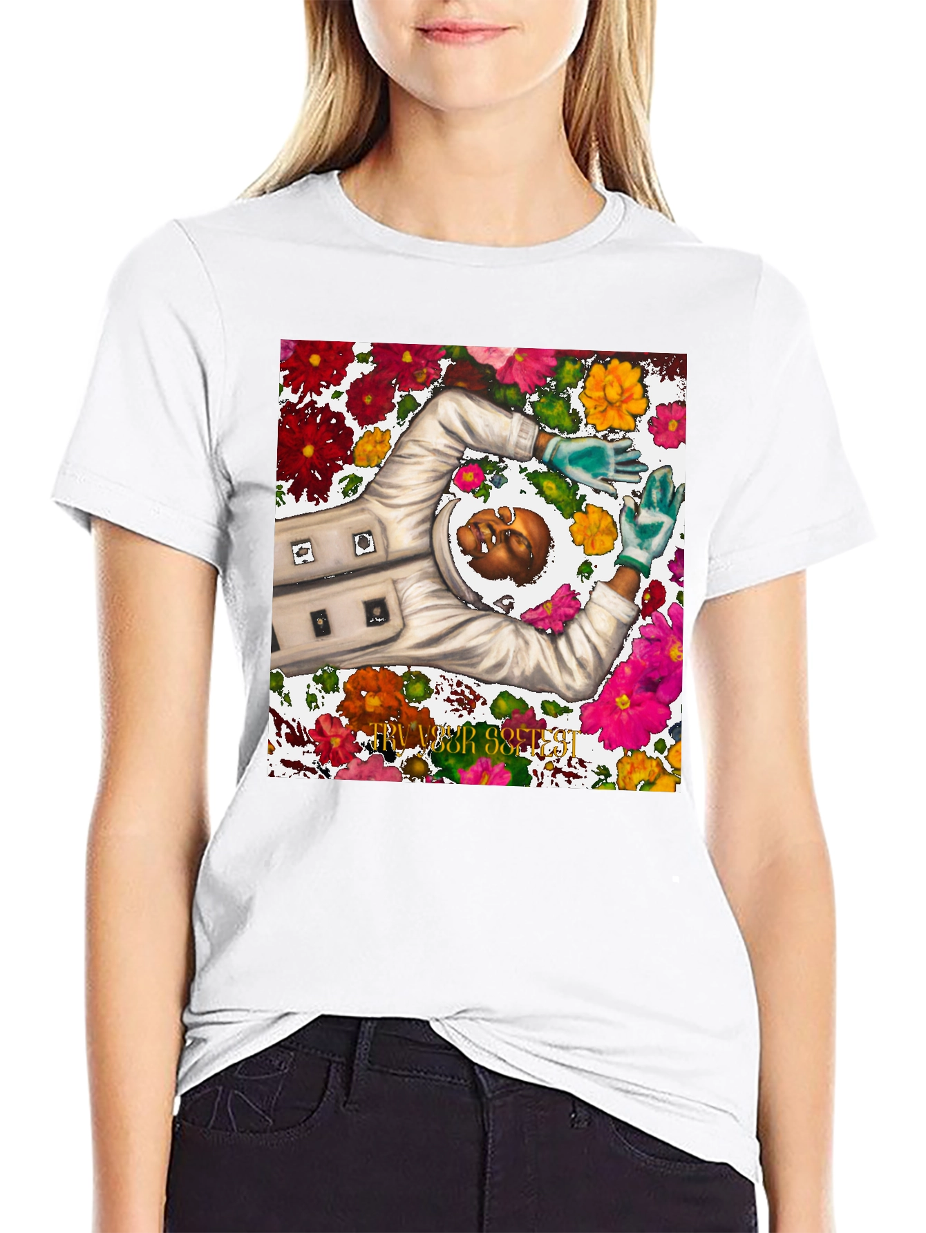 Astronaut Floral Graphic Tee - Unique Spaceman Design