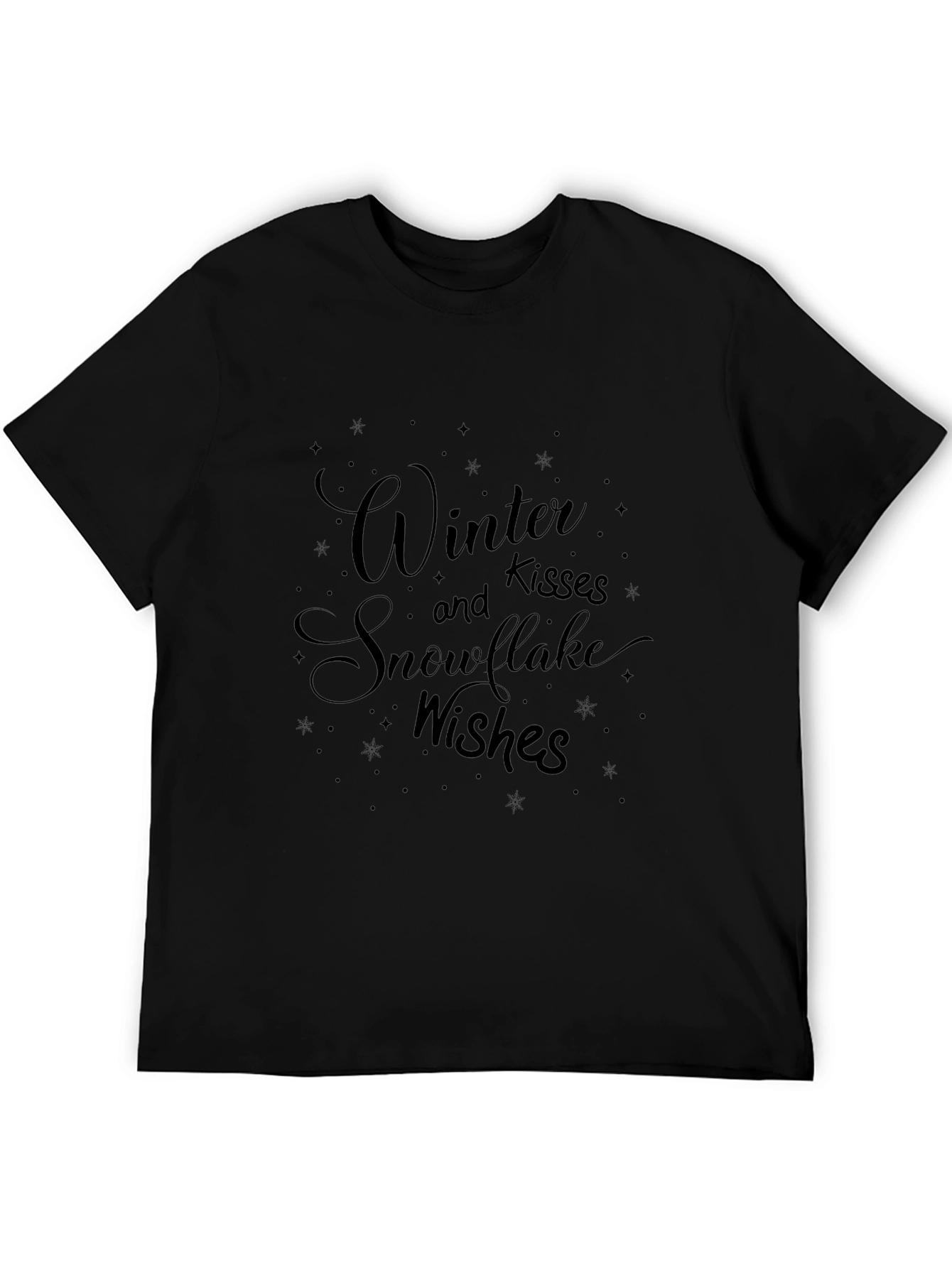 Winter Kisses and Snowflake Wishes Black T-Shirt