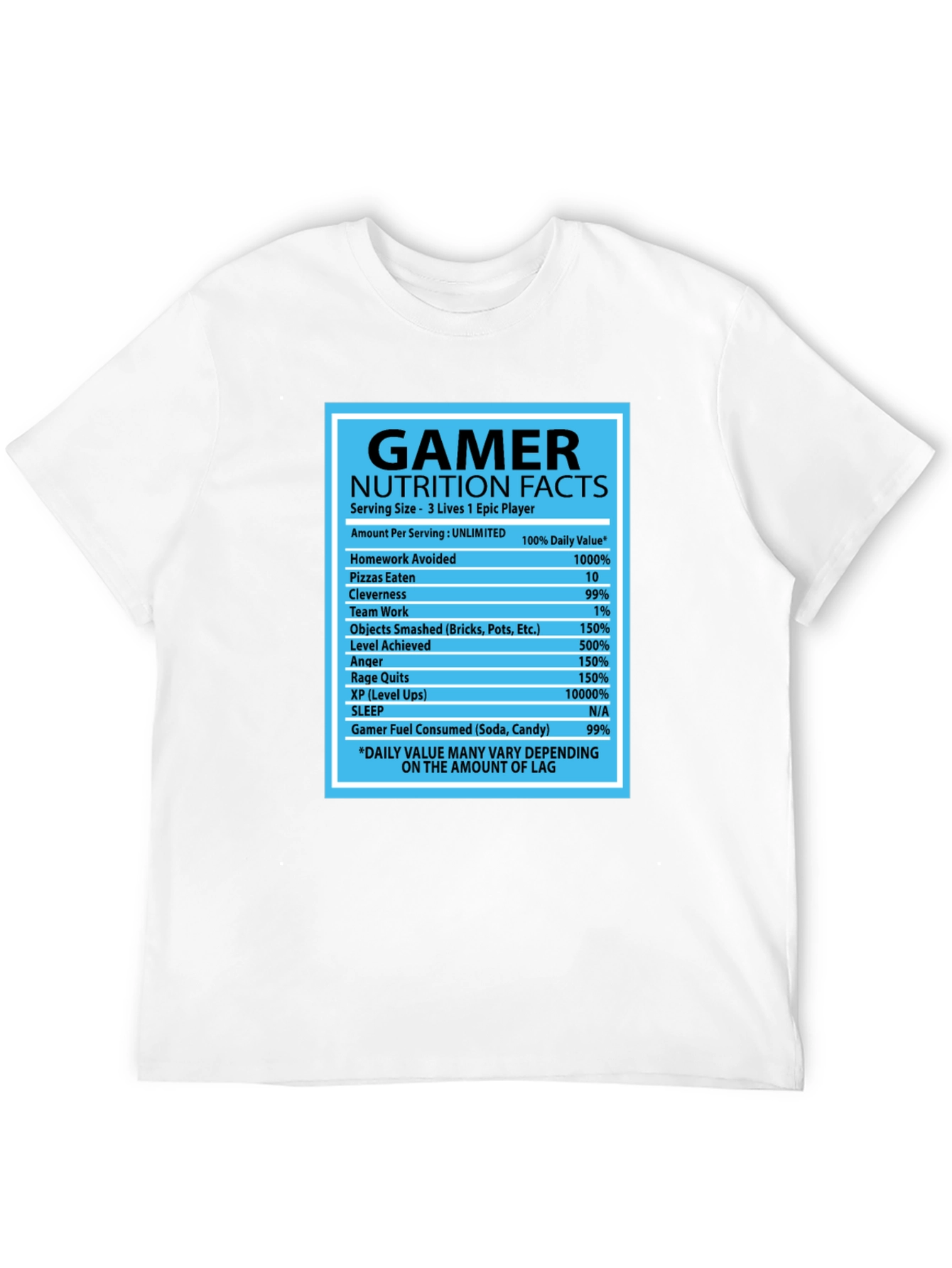 Gamer Nutrition Facts Black Graphic T-Shirt