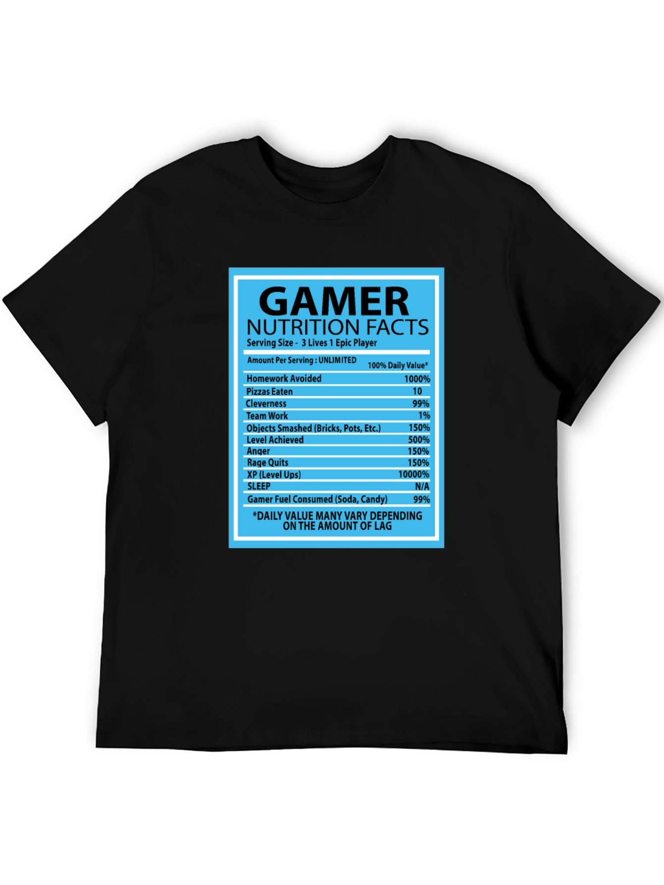 Gamer Nutrition Facts Black Graphic T-Shirt
