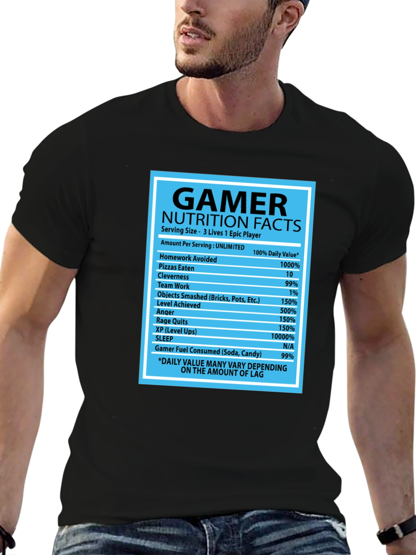 Gamer Nutrition Facts Black Graphic T-Shirt