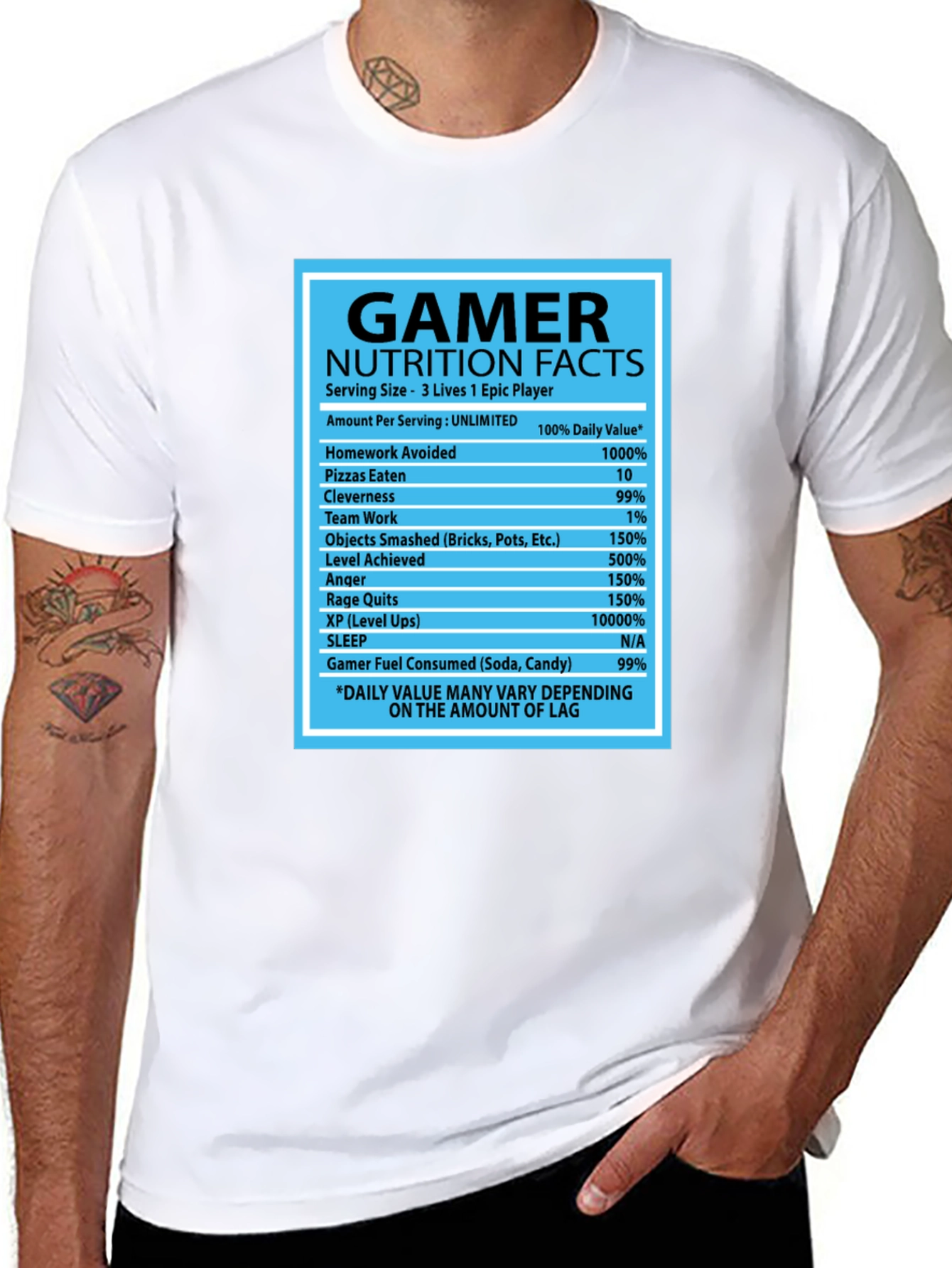 Gamer Nutrition Facts Black Graphic T-Shirt