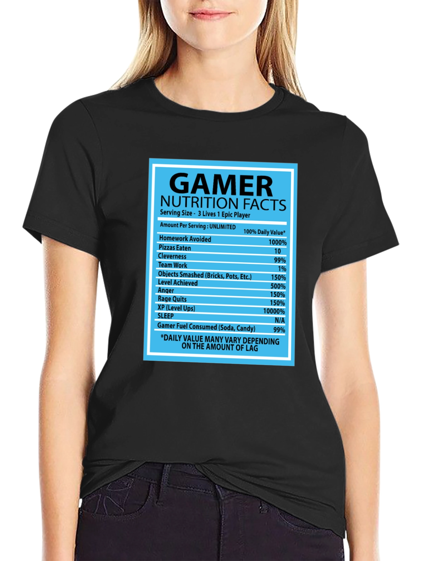 Gamer Nutrition Facts Black Graphic T-Shirt