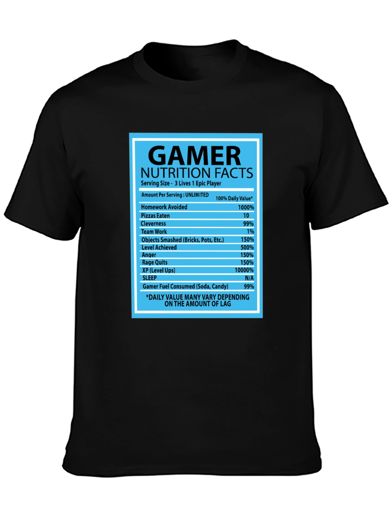 Gamer Nutrition Facts Black Graphic T-Shirt