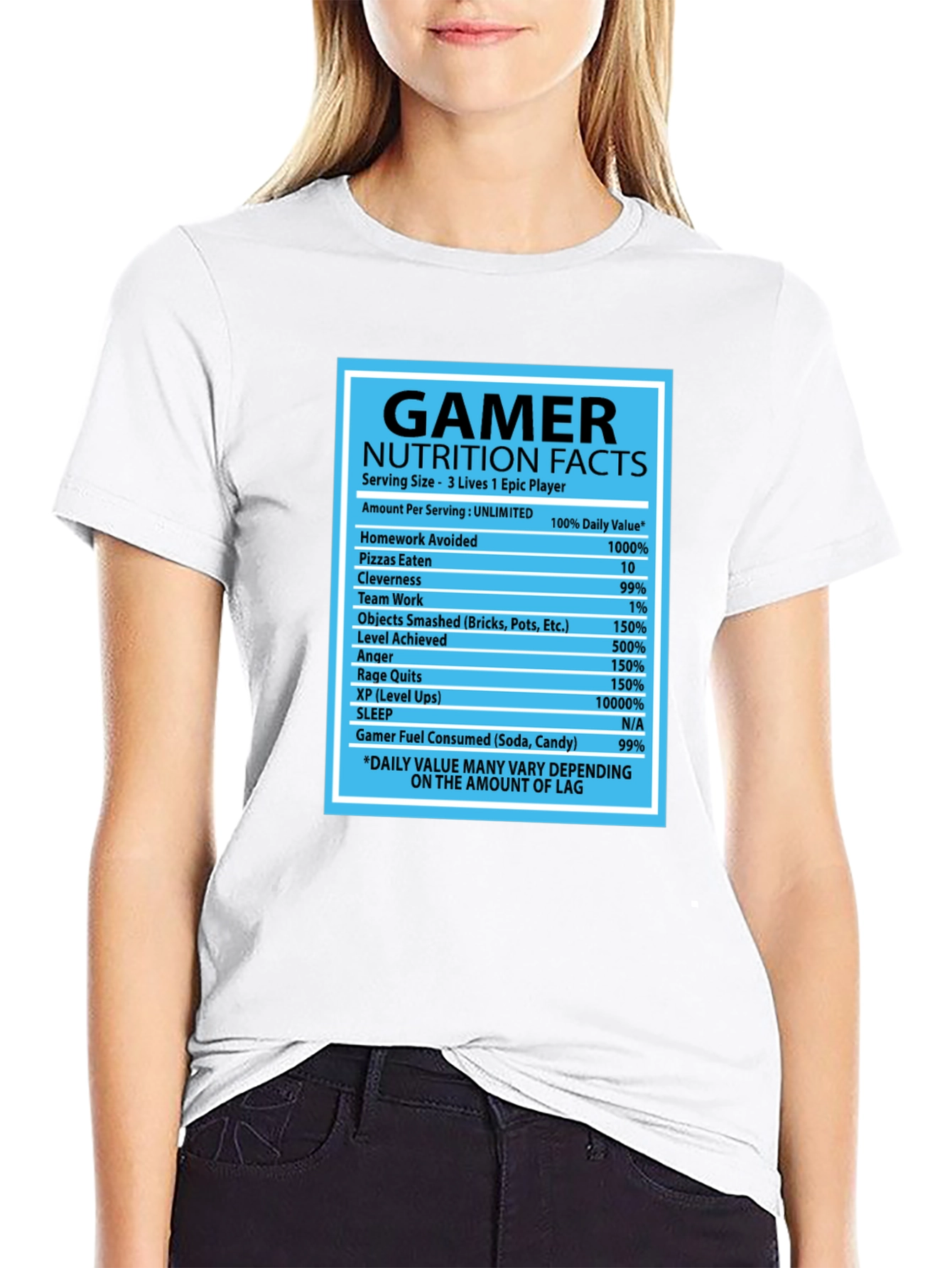 Gamer Nutrition Facts Black Graphic T-Shirt