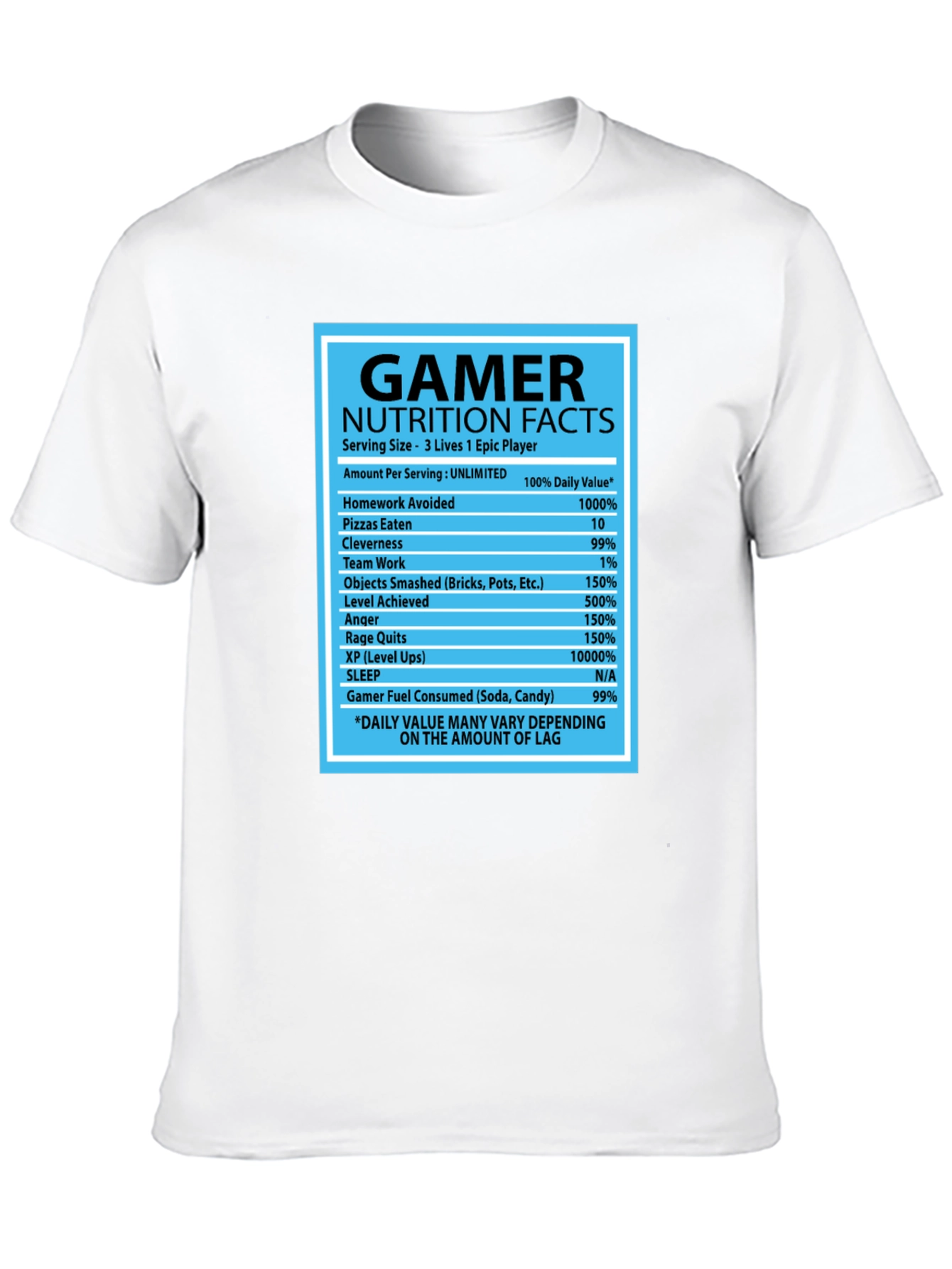 Gamer Nutrition Facts Black Graphic T-Shirt