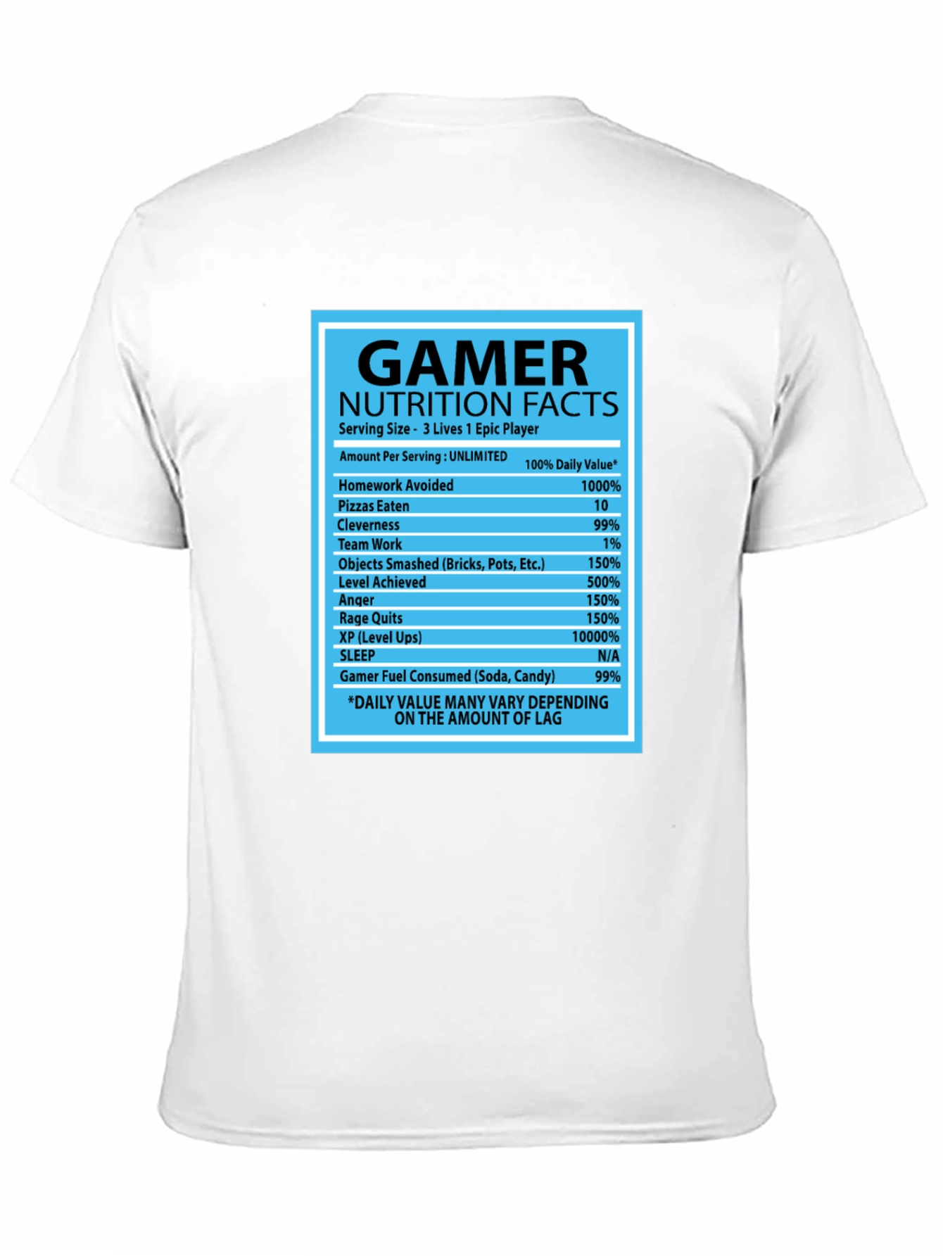 Gamer Nutrition Facts Black Graphic T-Shirt