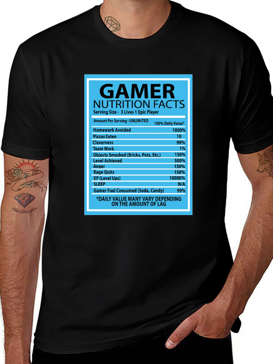 Gamer Nutrition Facts Black Graphic T-Shirt