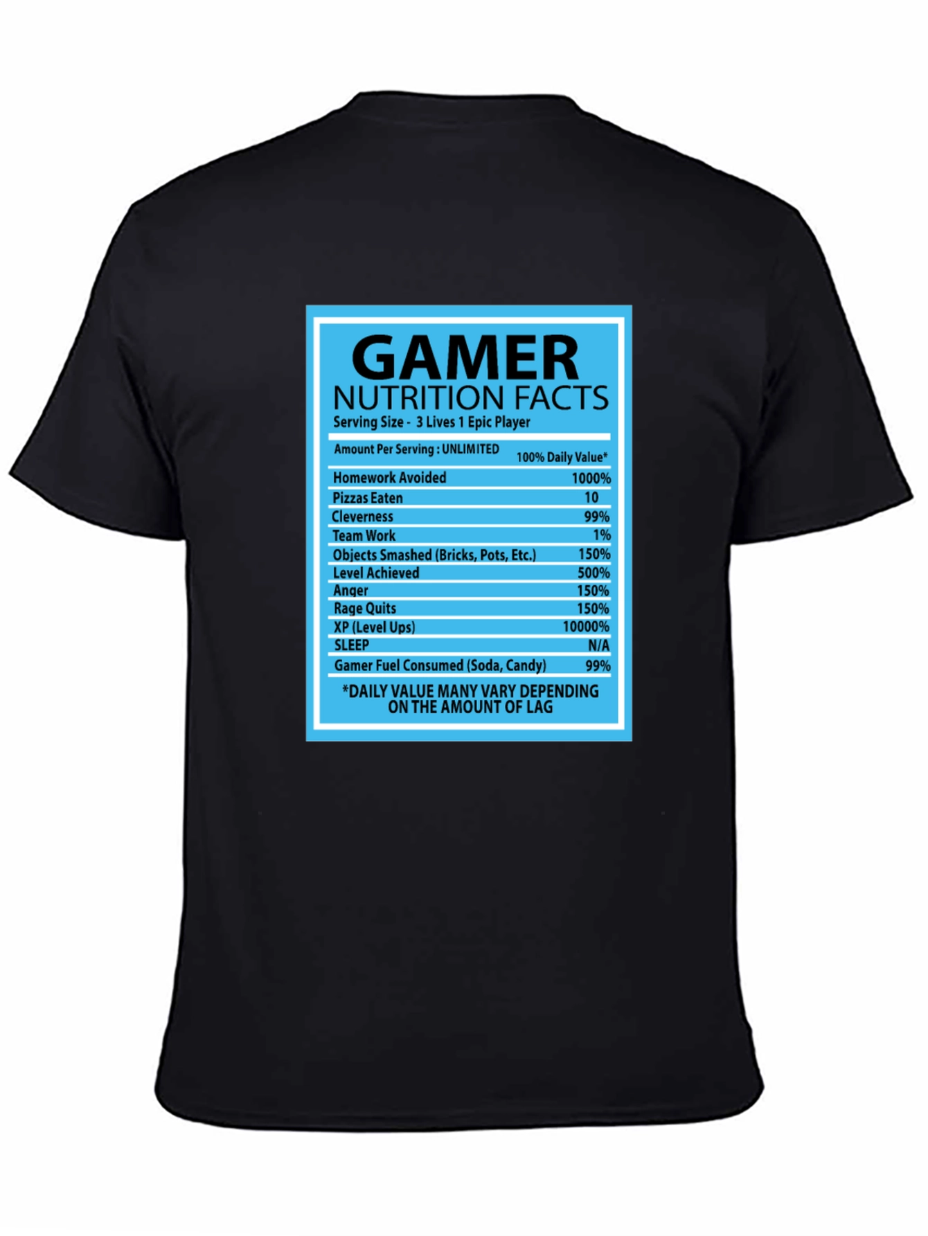 Gamer Nutrition Facts Black Graphic T-Shirt