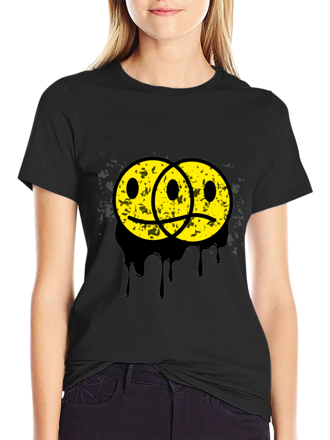 Sad Happy Face Graphic Tee - Unisex Black T-Shirt