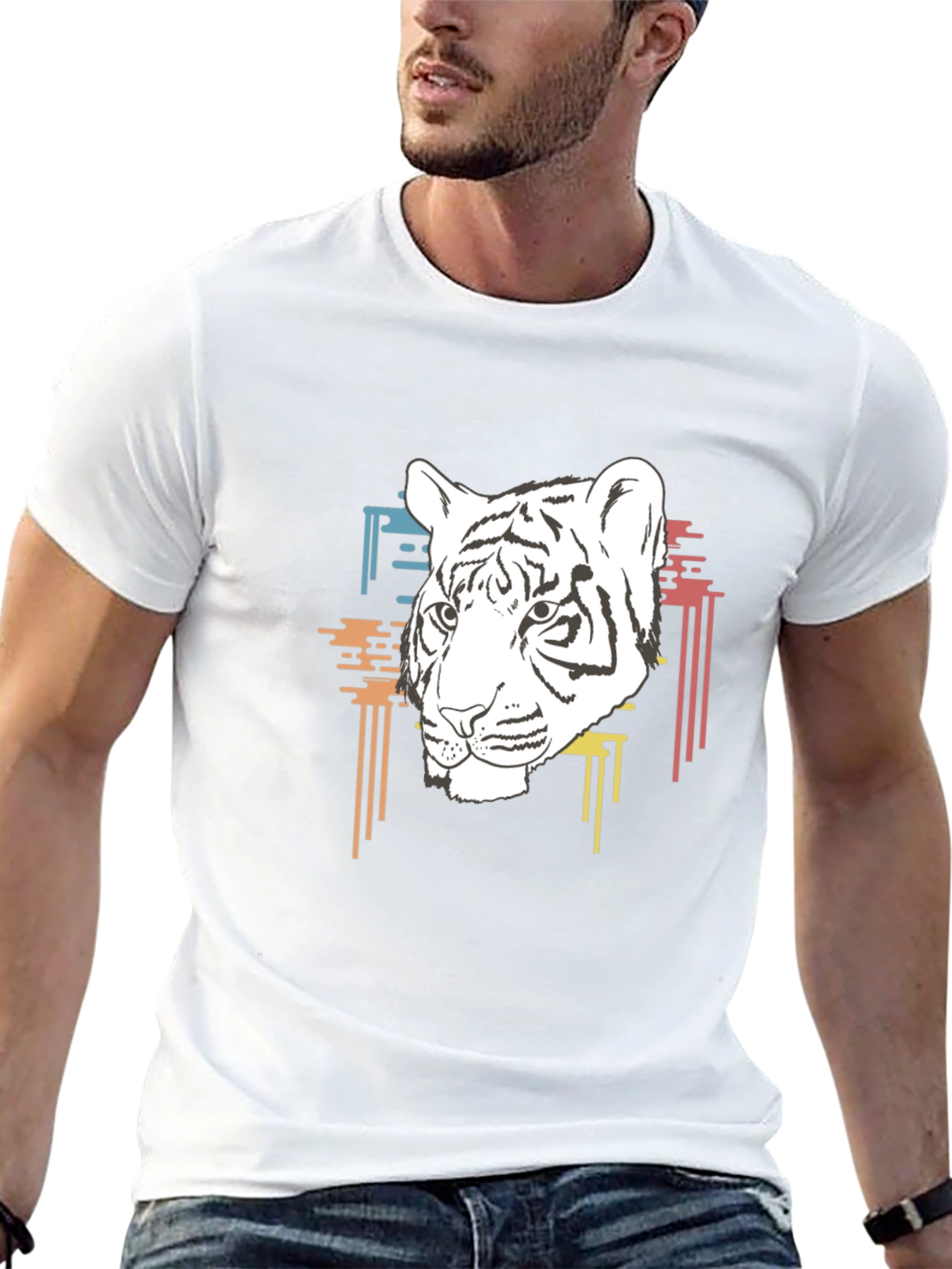 Cool Black T-Shirt with White Tiger Graphic