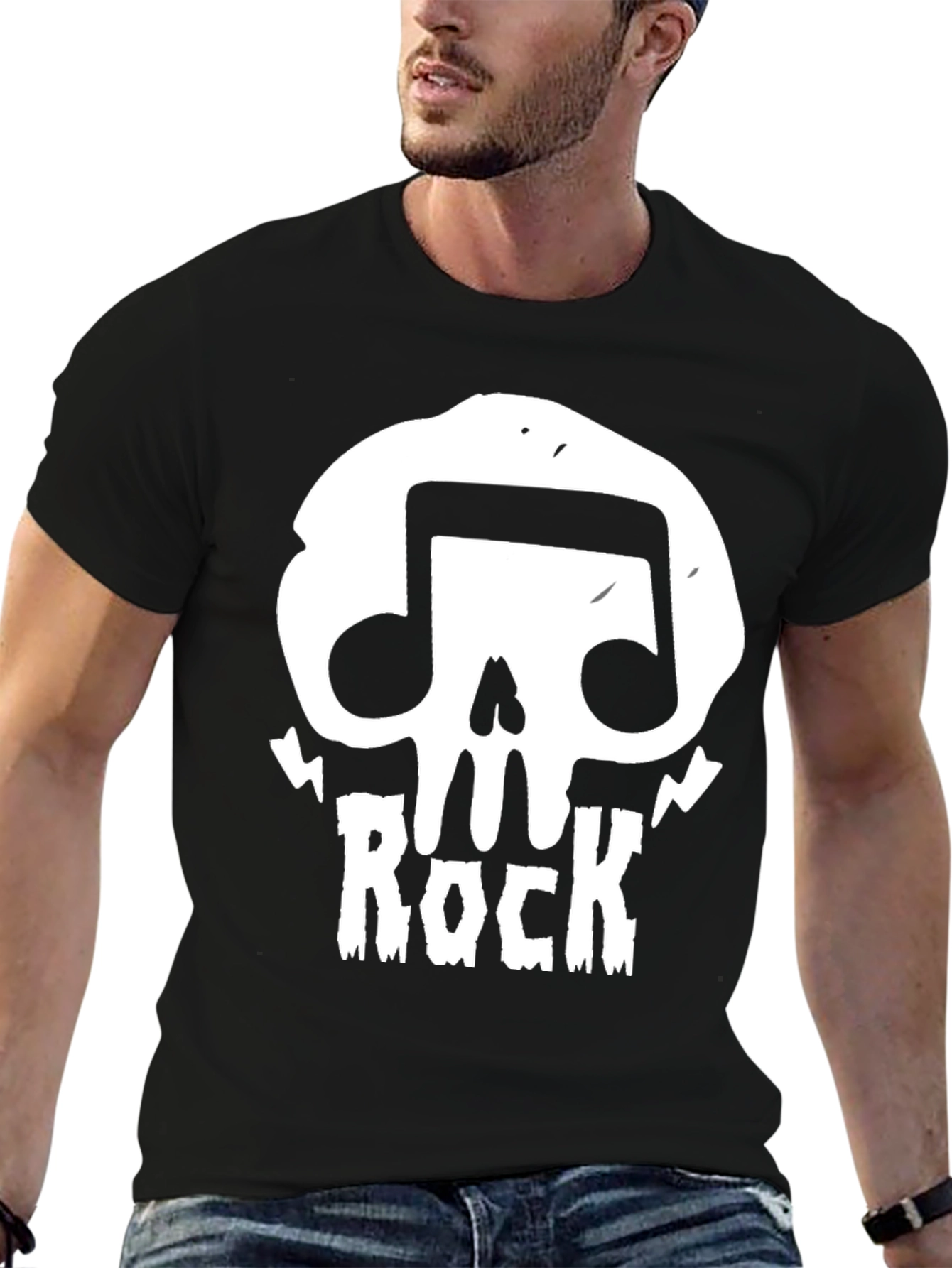 Rock Music Skull T-Shirt - Mens Black Graphic Tee