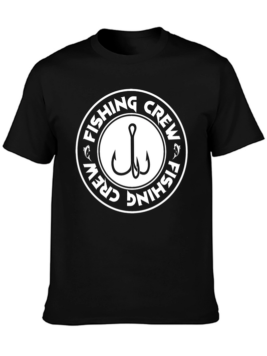 Fishing Crew Graphic Tee - Black Cotton T-Shirt