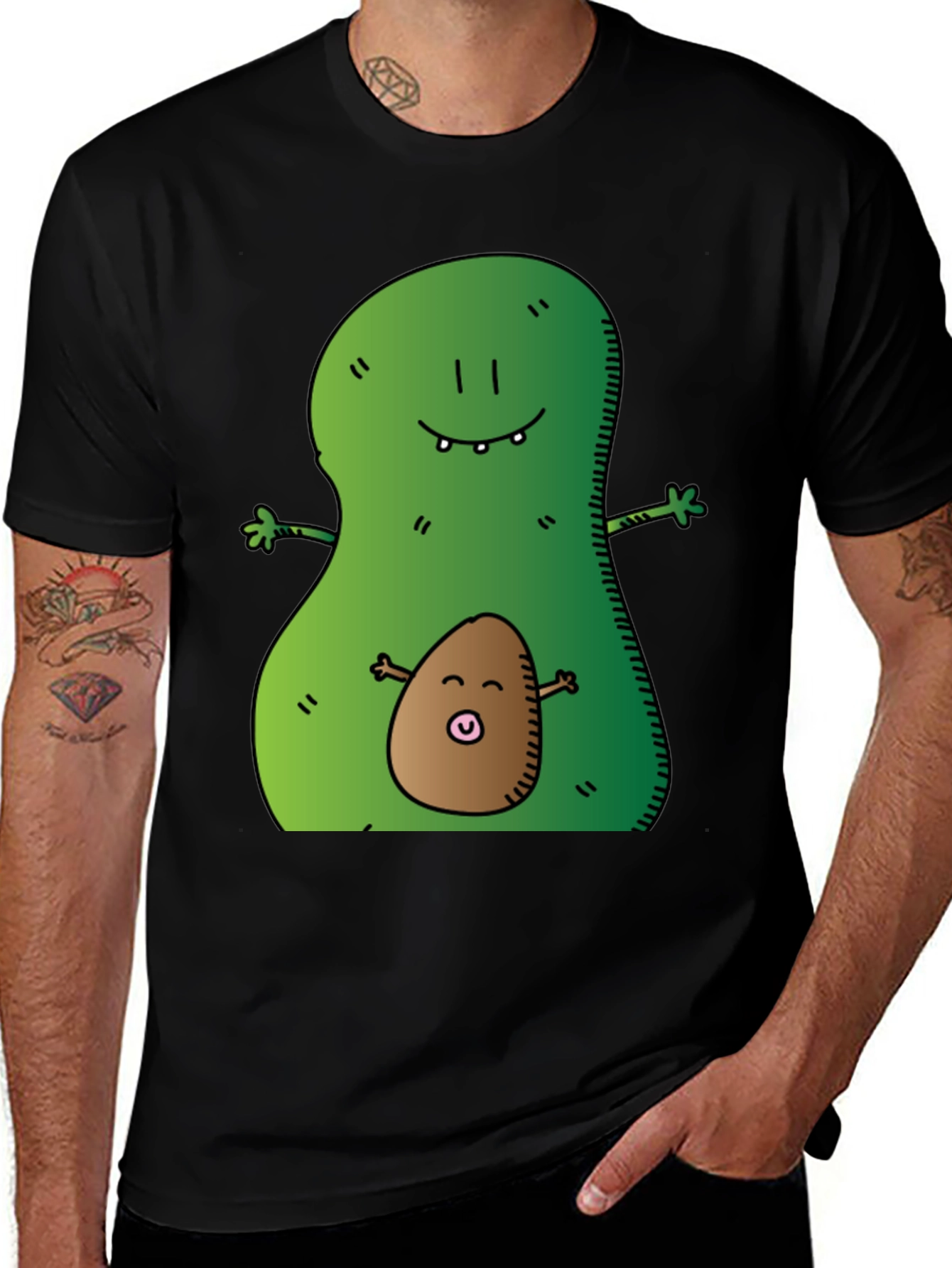 Avocado Hug Graphic Tee - Black Cotton T-Shirt