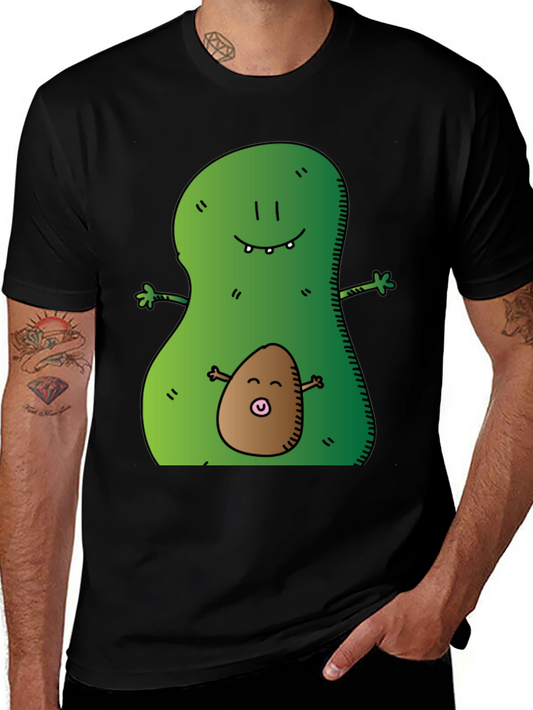 Avocado Hug Graphic Tee - Black Cotton T-Shirt