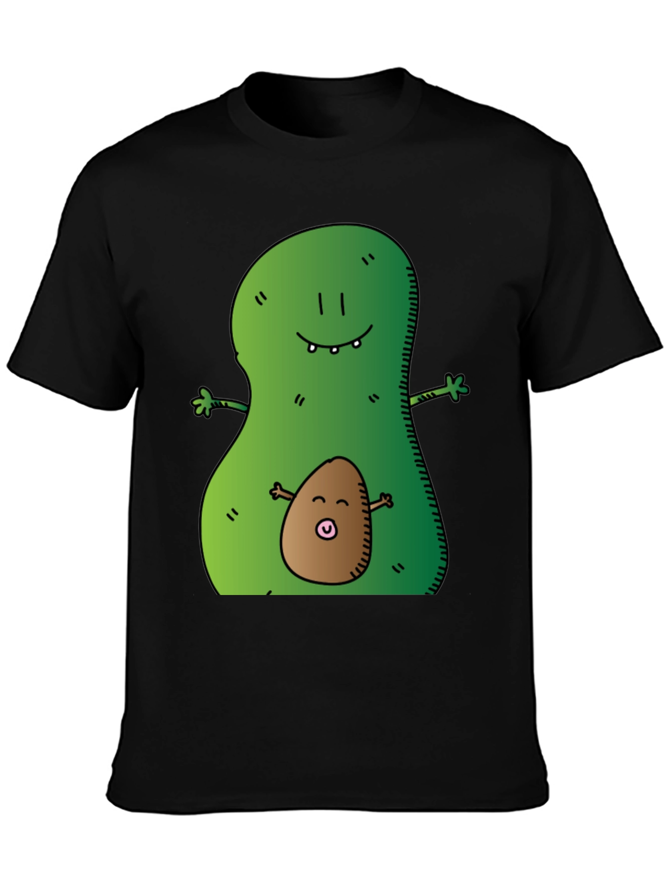 Avocado Hug Graphic Tee - Black Cotton T-Shirt