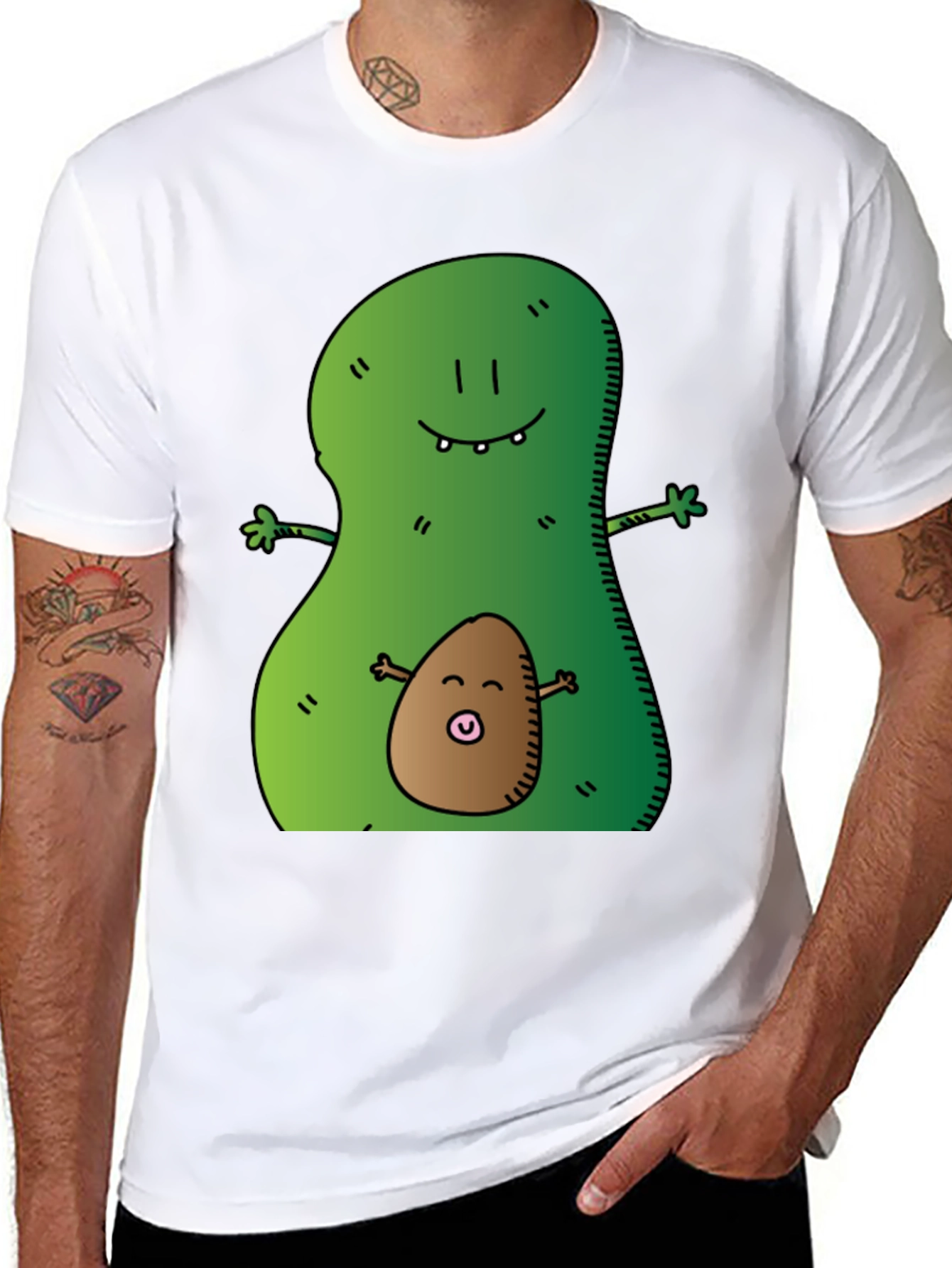 Avocado Hug Graphic Tee - Black Cotton T-Shirt