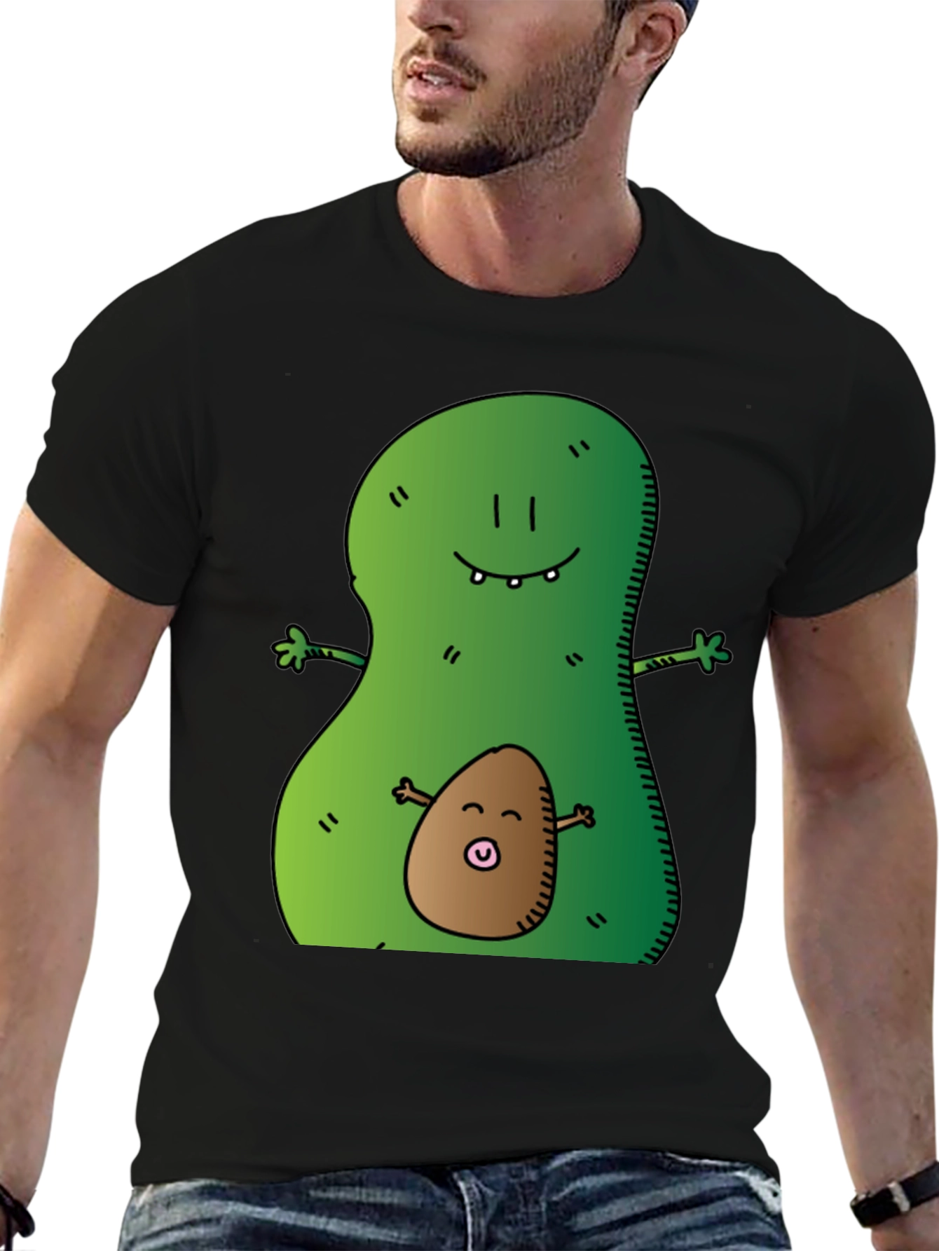 Avocado Hug Graphic Tee - Black Cotton T-Shirt