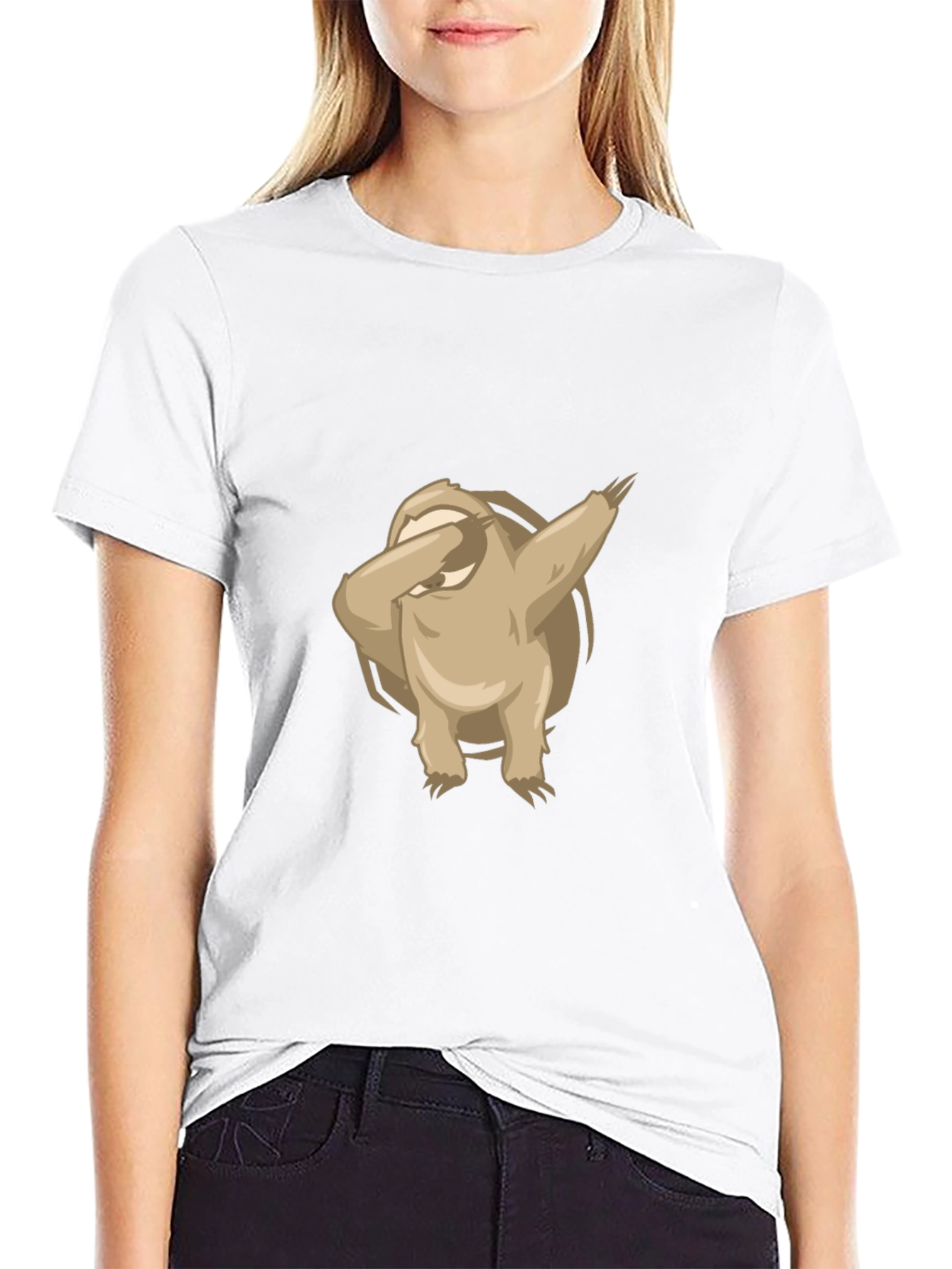 Dabbing Sloth Graphic Tee - Black Cotton T-Shirt