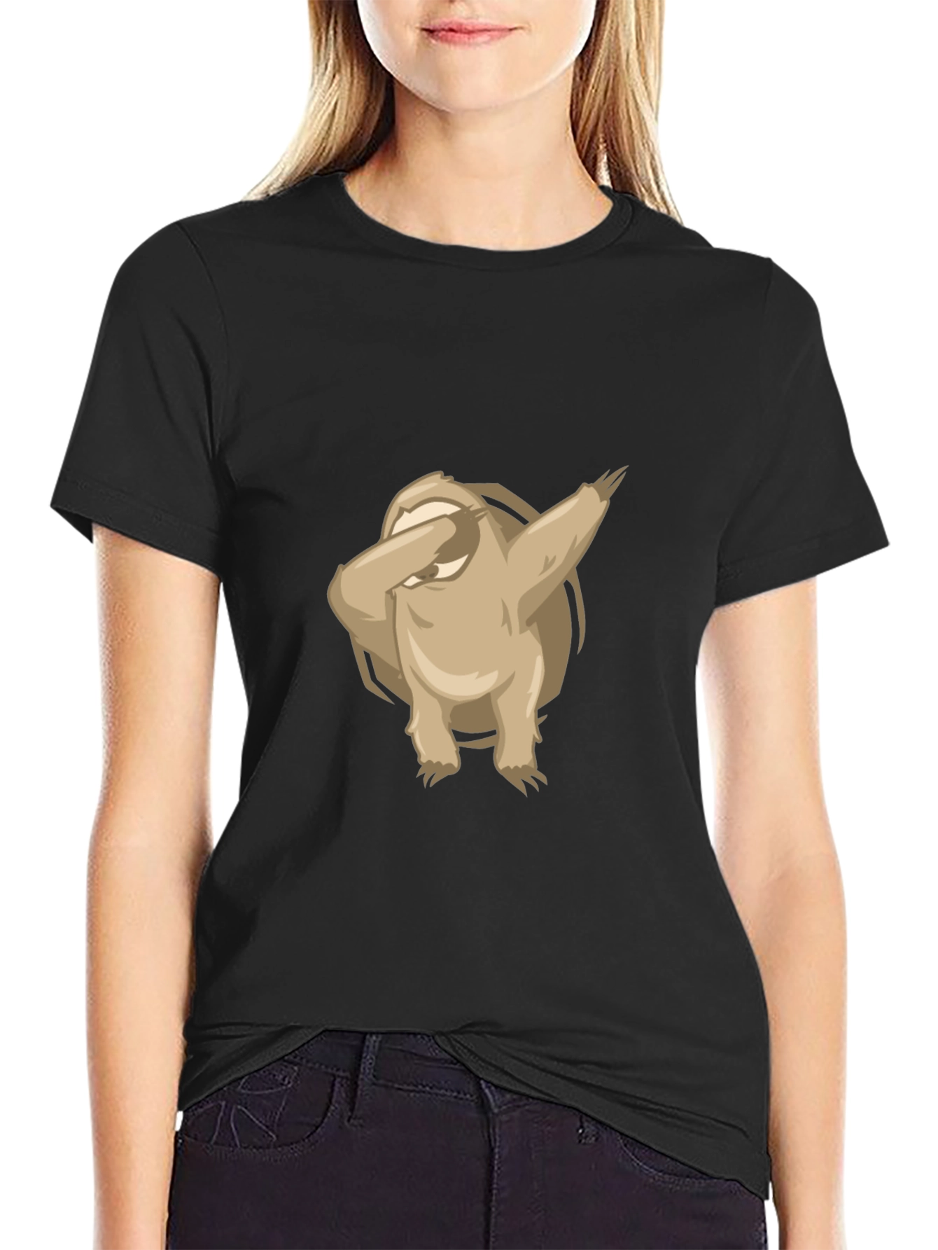 Dabbing Sloth Graphic Tee - Black Cotton T-Shirt