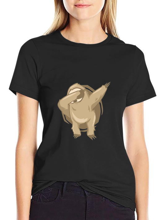 Dabbing Sloth Graphic Tee - Black Cotton T-Shirt