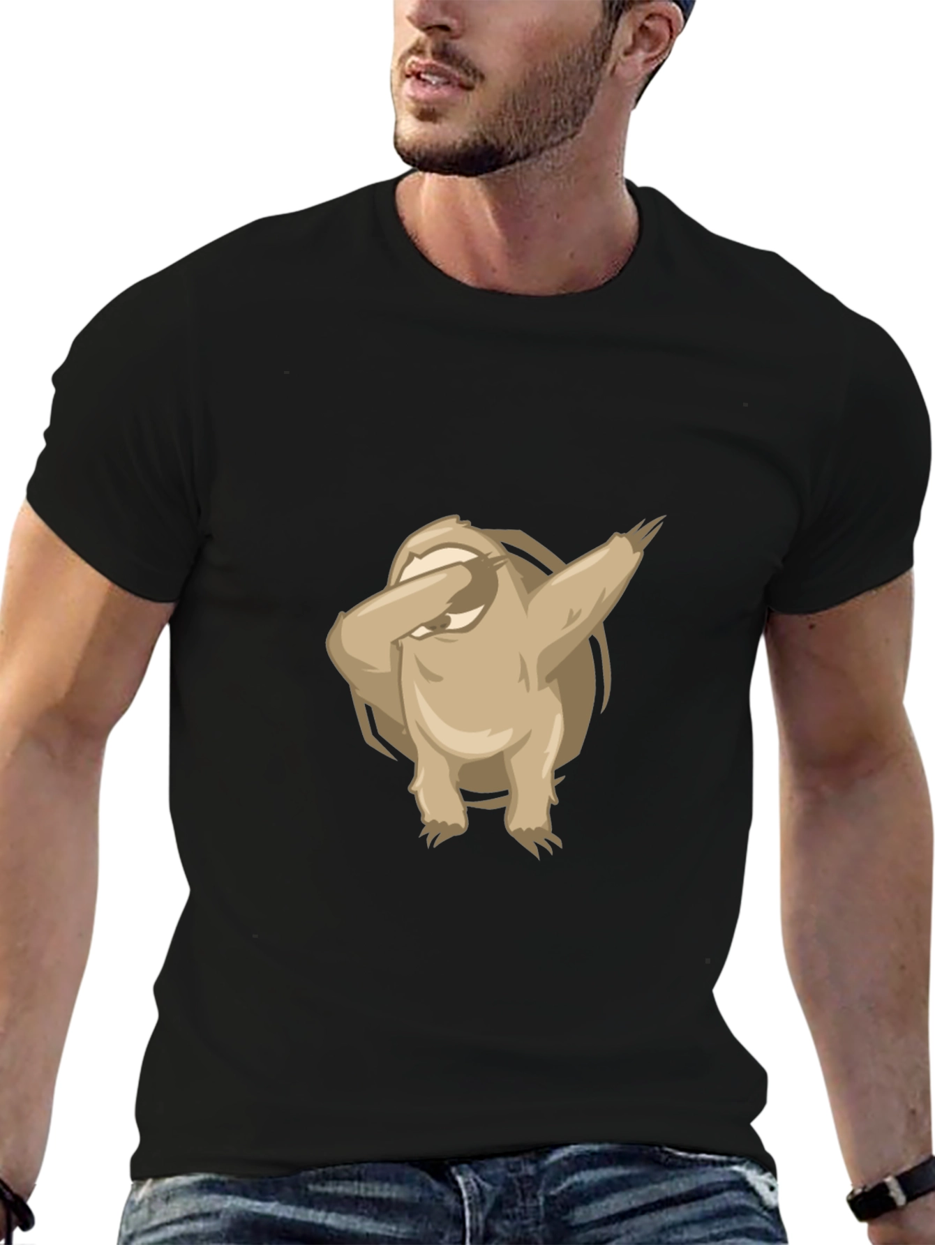 Dabbing Sloth Graphic Tee - Black Cotton T-Shirt