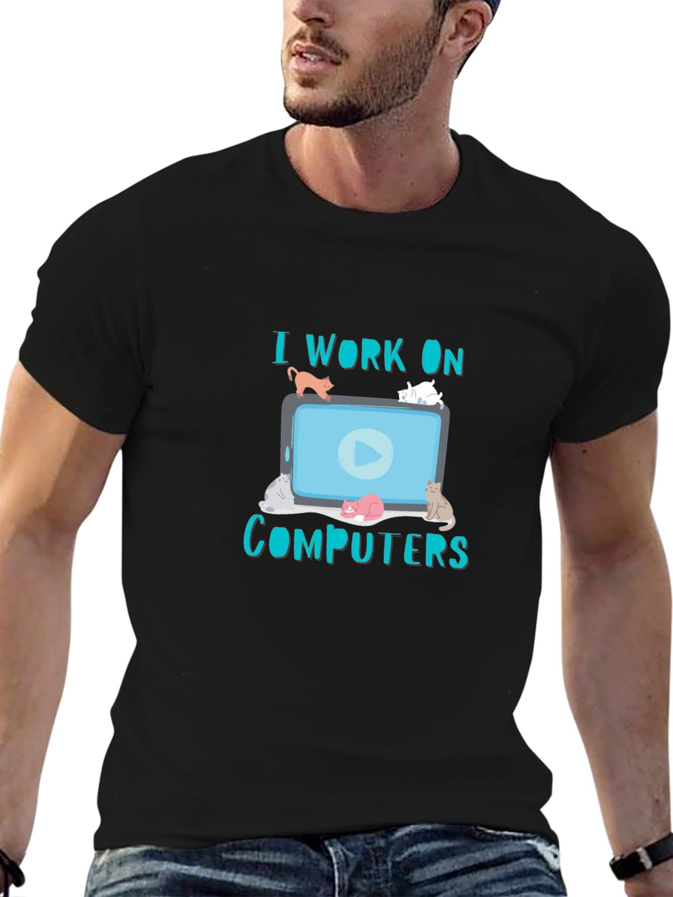 I Work On Computers Cat T-Shirt